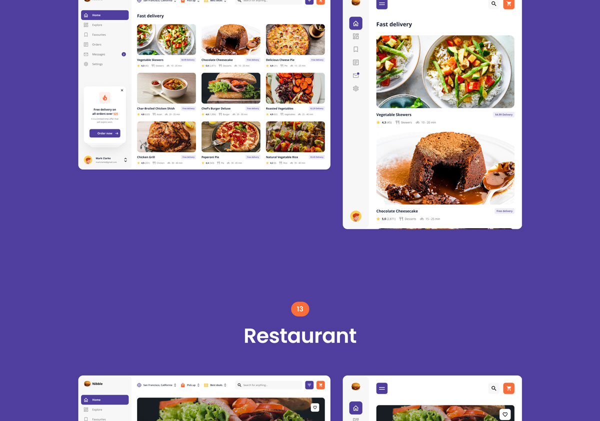 自适应食品配送外卖APP应用程序WEB界面设计UI套件素材 Nibble: Food Delivery Web UI Kit_img_2