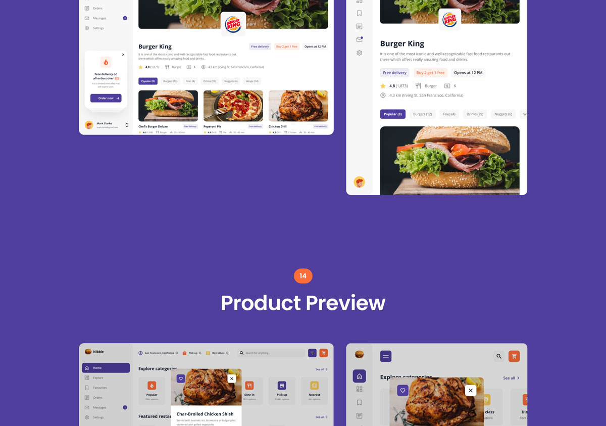 自适应食品配送外卖APP应用程序WEB界面设计UI套件素材 Nibble: Food Delivery Web UI Kit_img_2