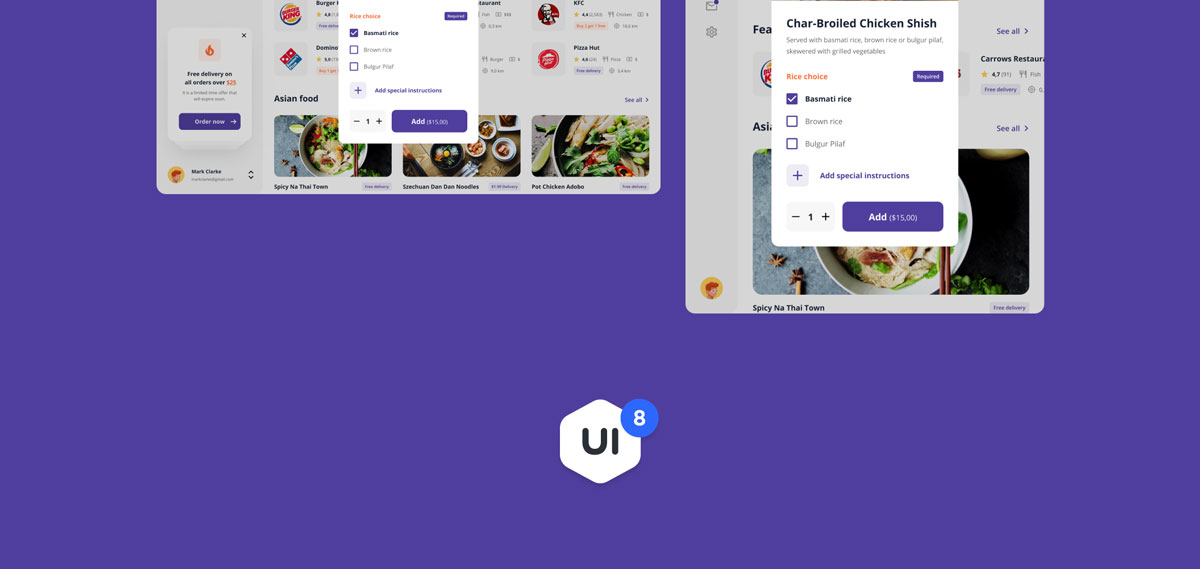 自适应食品配送外卖APP应用程序WEB界面设计UI套件素材 Nibble: Food Delivery Web UI Kit_img_2