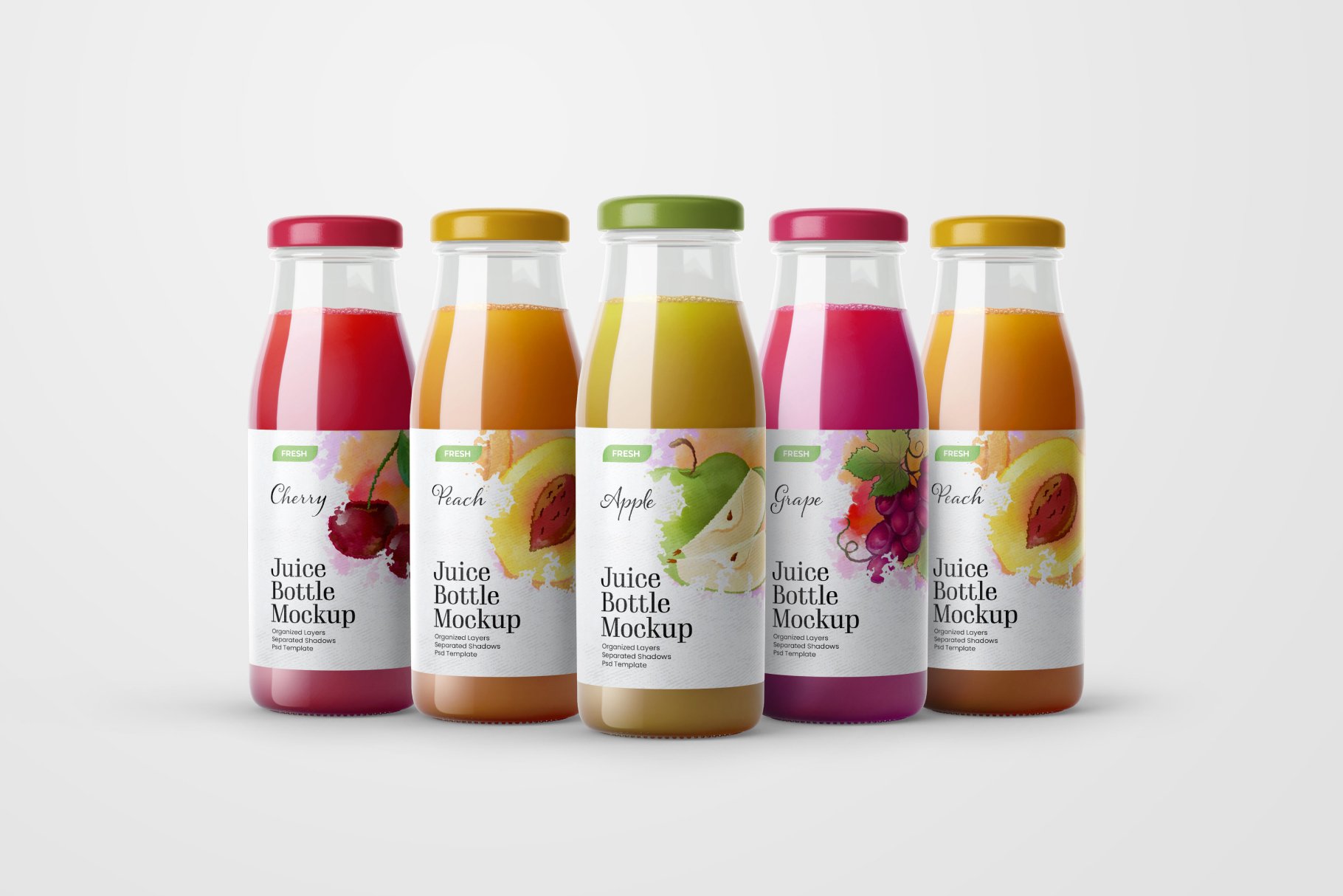时尚透明果汁饮料玻璃瓶标签设计展示样机合集 Juice Bottle Mockup Set_img_2