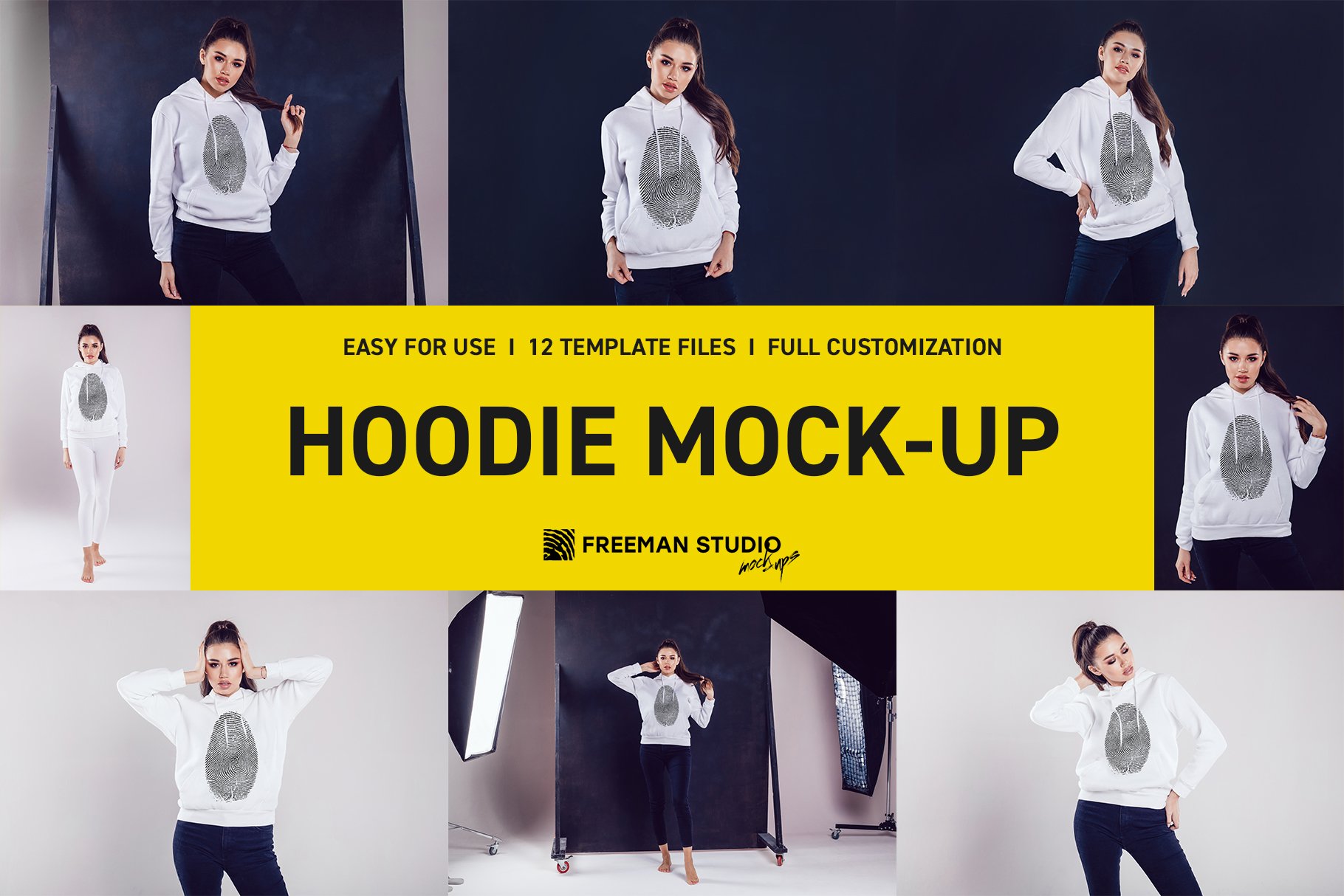 12款女式连衣帽卫衣印花图案设计展示贴图样机 Hoodie Mockup Set_img_2