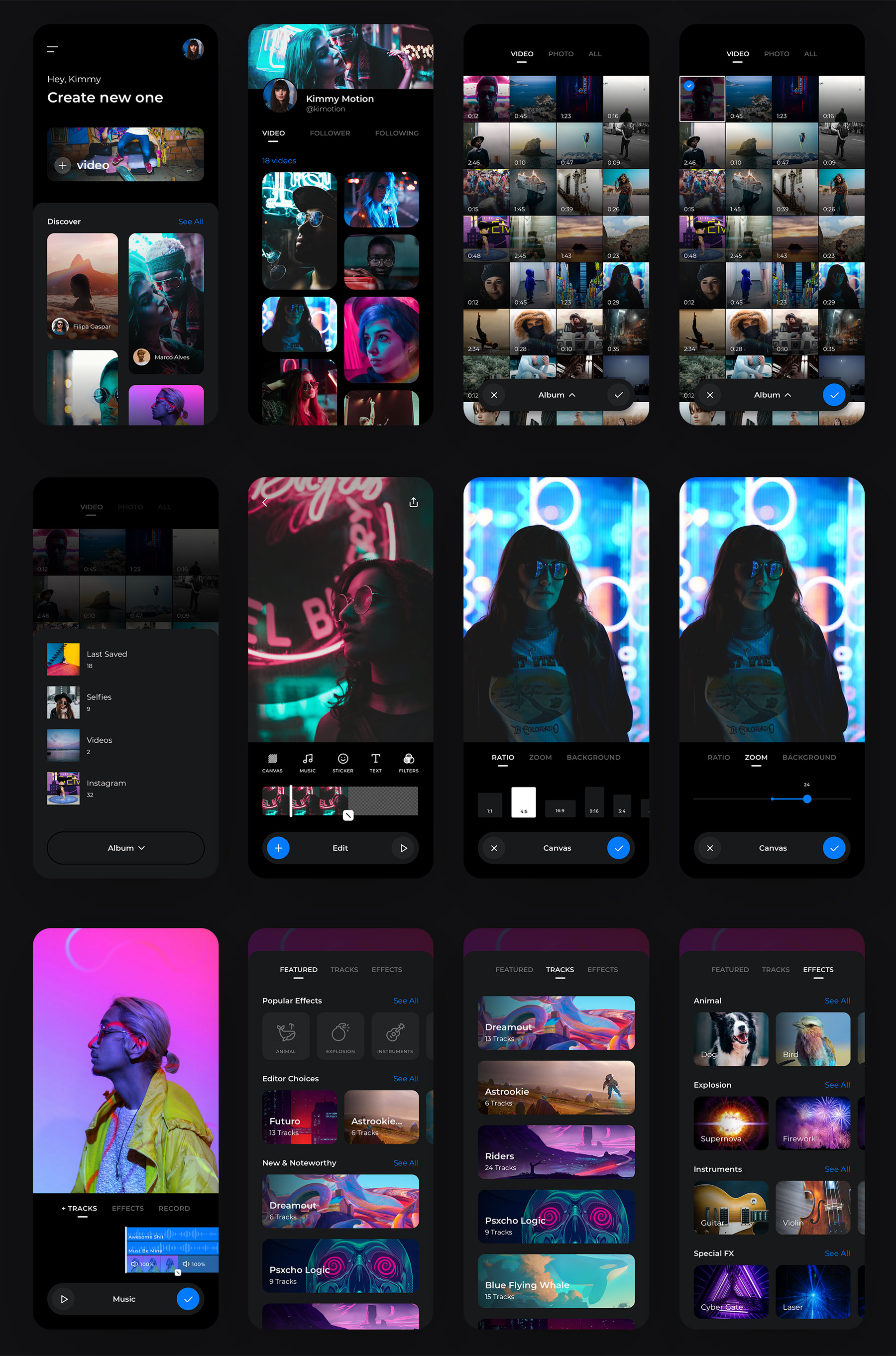 霓虹效果短视频视频编辑处理APP软件界面设计UI套件 Neon Video Edit App UI Kit_img_2