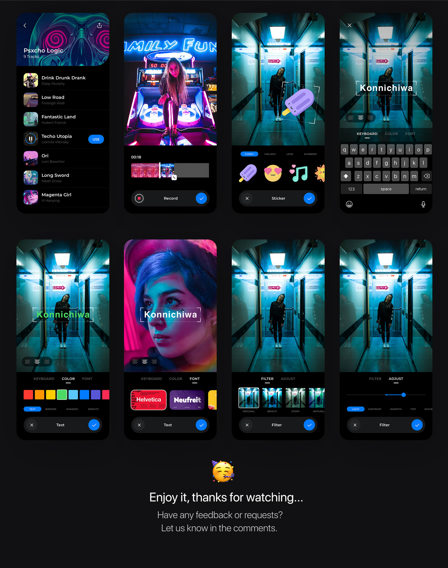 霓虹效果短视频视频编辑处理APP软件界面设计UI套件 Neon Video Edit App UI Kit_img_2