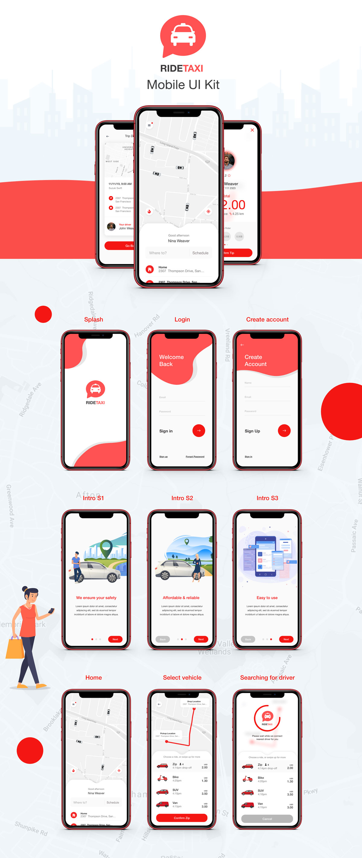 出租车打车叫车服务APP软件界面设计UI套件 Ride Taxi App UI Kit_img_2