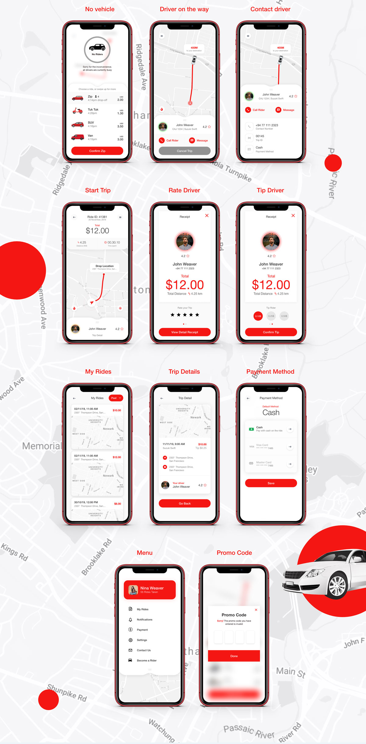 出租车打车叫车服务APP软件界面设计UI套件 Ride Taxi App UI Kit_img_2