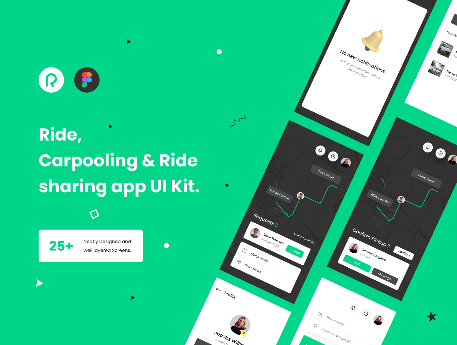 共享汽车打车拼车APP应用界面设计UI套件素材 Ride - Carpooling & Ride sharing app UI Kit_img_2