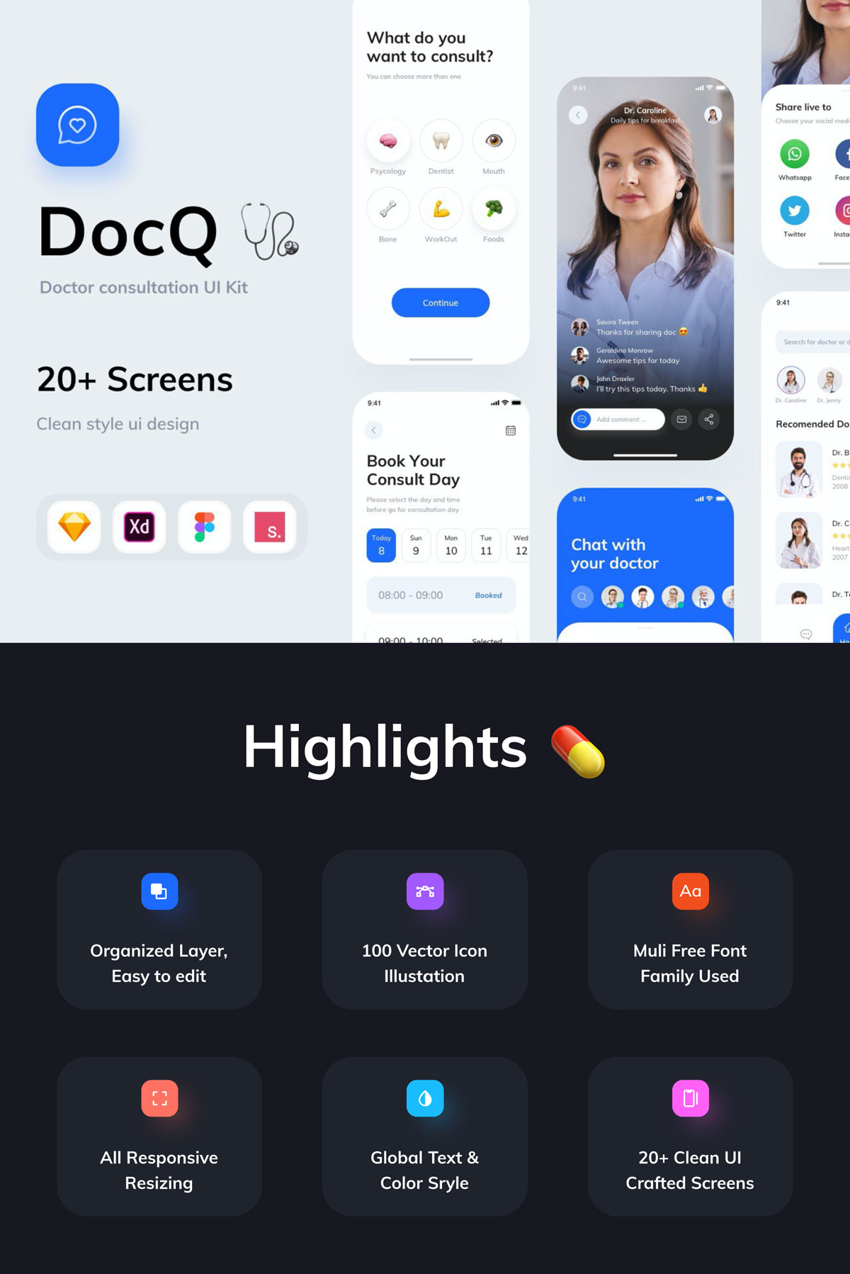 医生咨询APP应用程序界面设计UI套件素材 DocQ - Doctor Consultation UI KIT_img_2