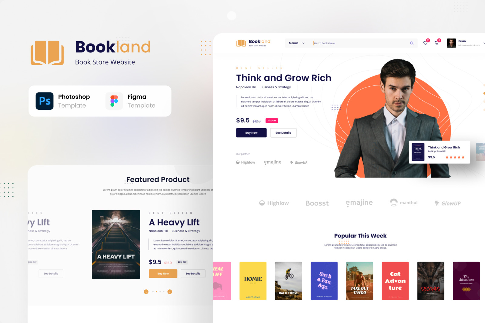 现代书店电子商城网页WEB界面设计UI套件素材 Bookland - Book Store Ecommerce Website_img_2