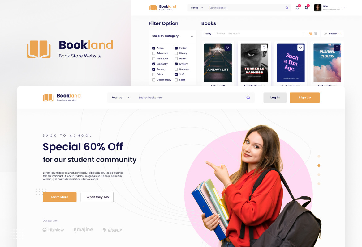 现代书店电子商城网页WEB界面设计UI套件素材 Bookland - Book Store Ecommerce Website_img_2