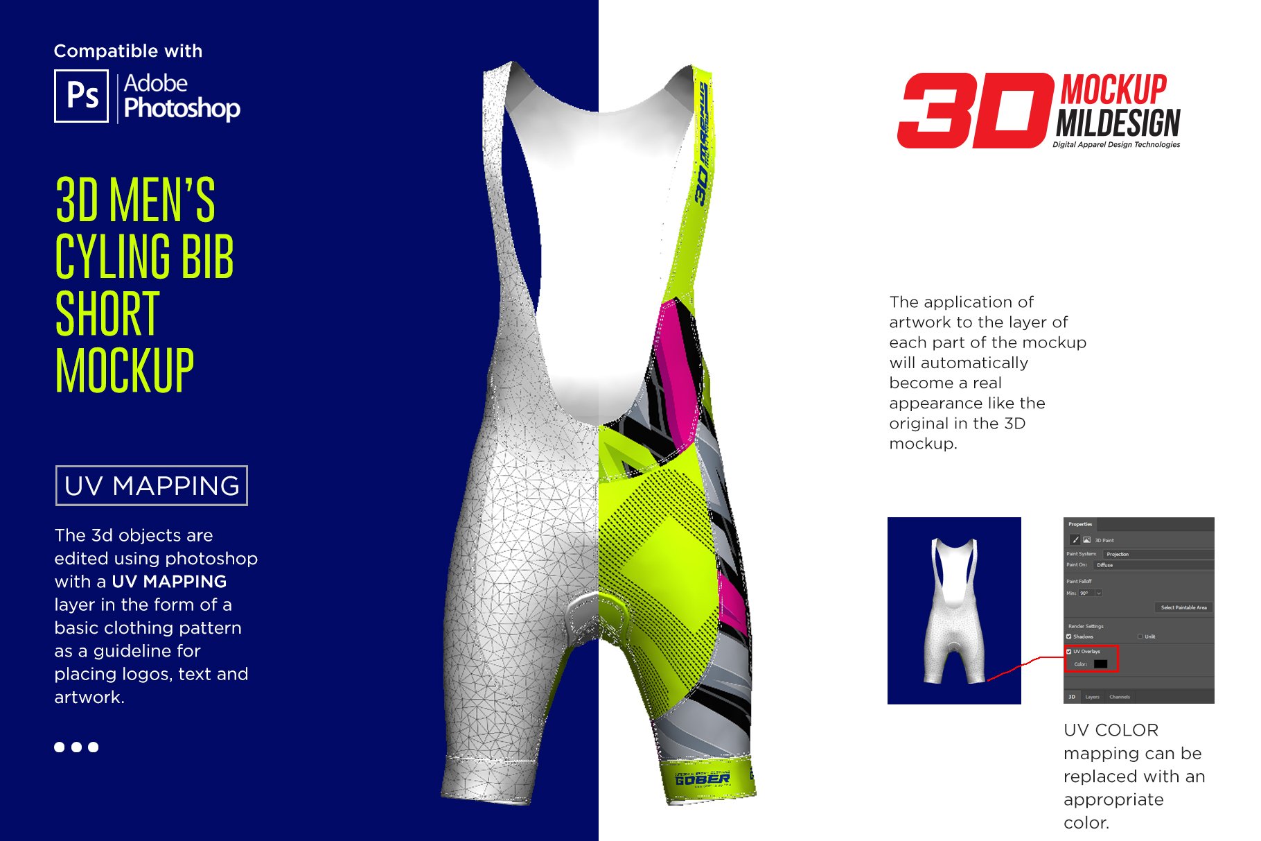 3D男士自行车背带短裤印花图案设计展示贴图样机 3D Mens Cycling Bib Short Mockup_img_2