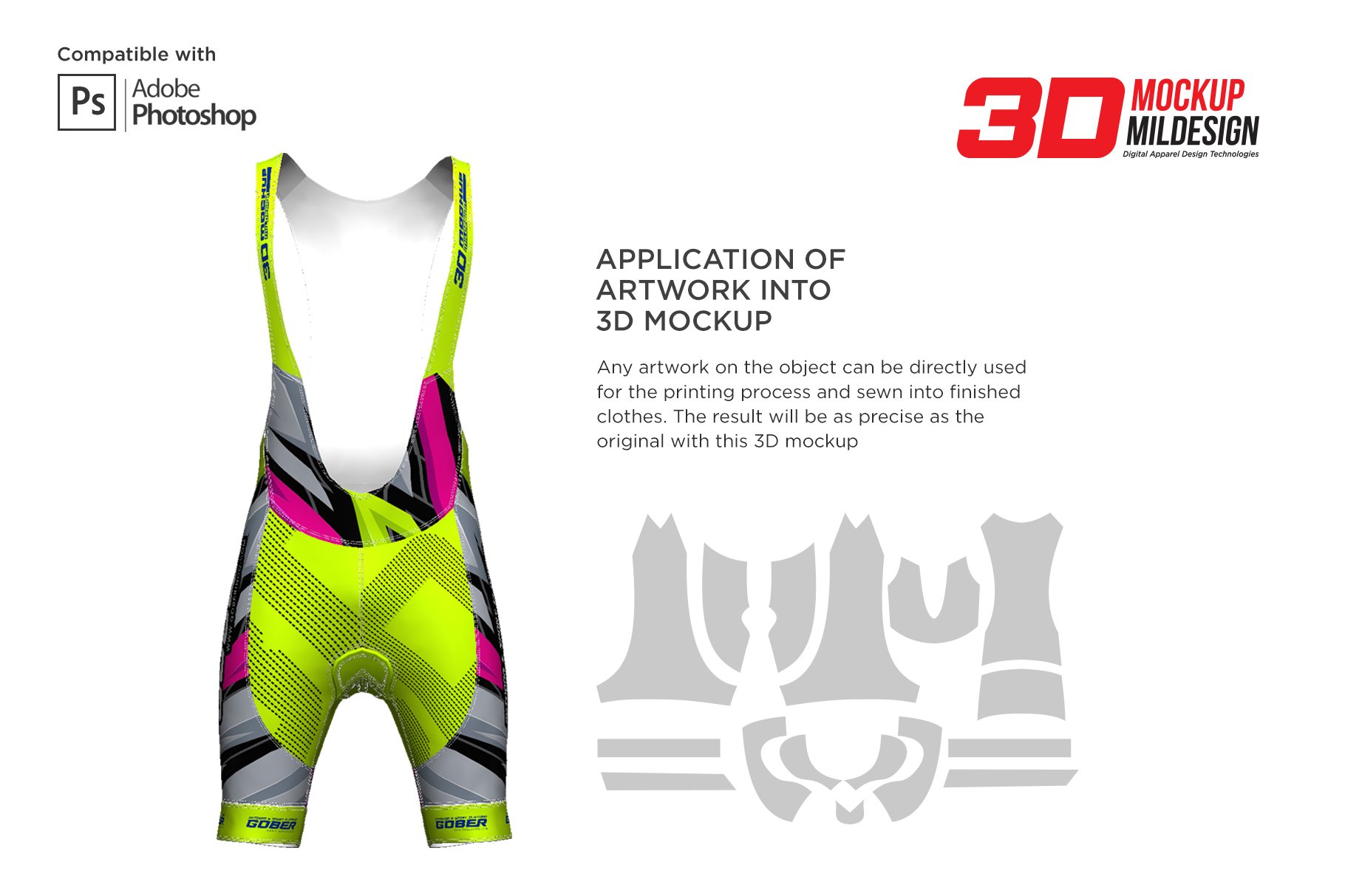 3D男士自行车背带短裤印花图案设计展示贴图样机 3D Mens Cycling Bib Short Mockup_img_2