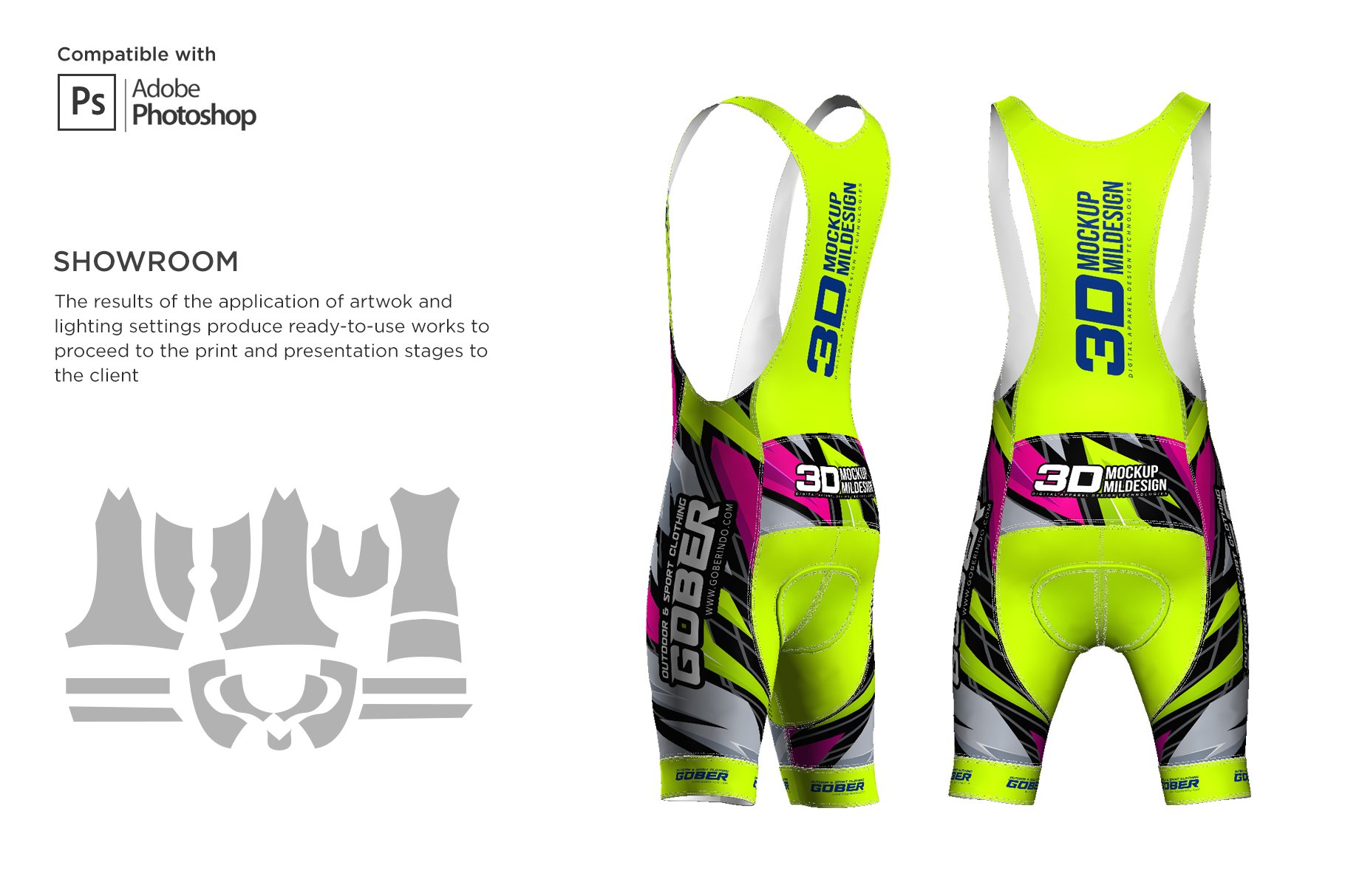 3D男士自行车背带短裤印花图案设计展示贴图样机 3D Mens Cycling Bib Short Mockup_img_2