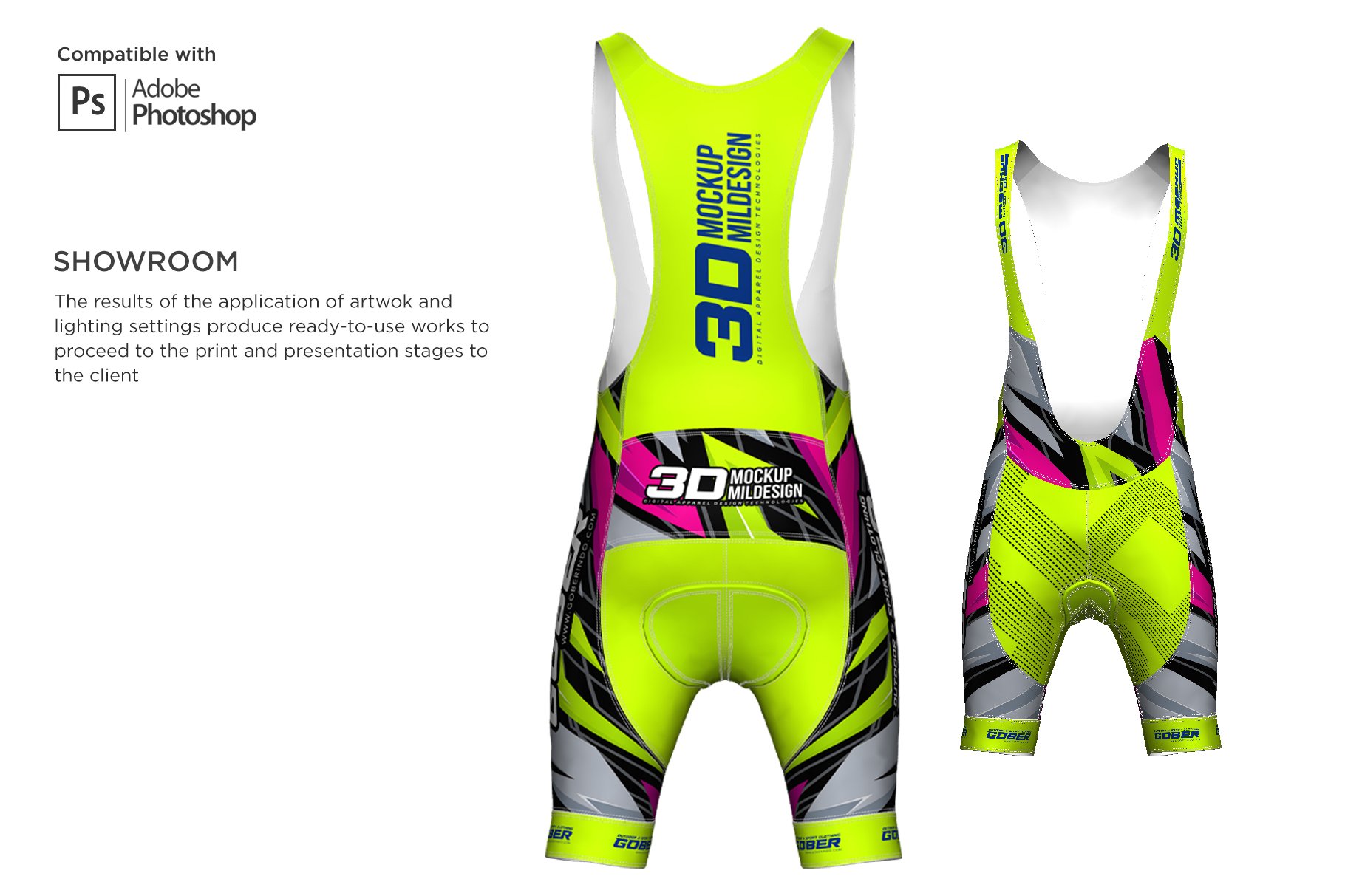 3D男士自行车背带短裤印花图案设计展示贴图样机 3D Mens Cycling Bib Short Mockup_img_2