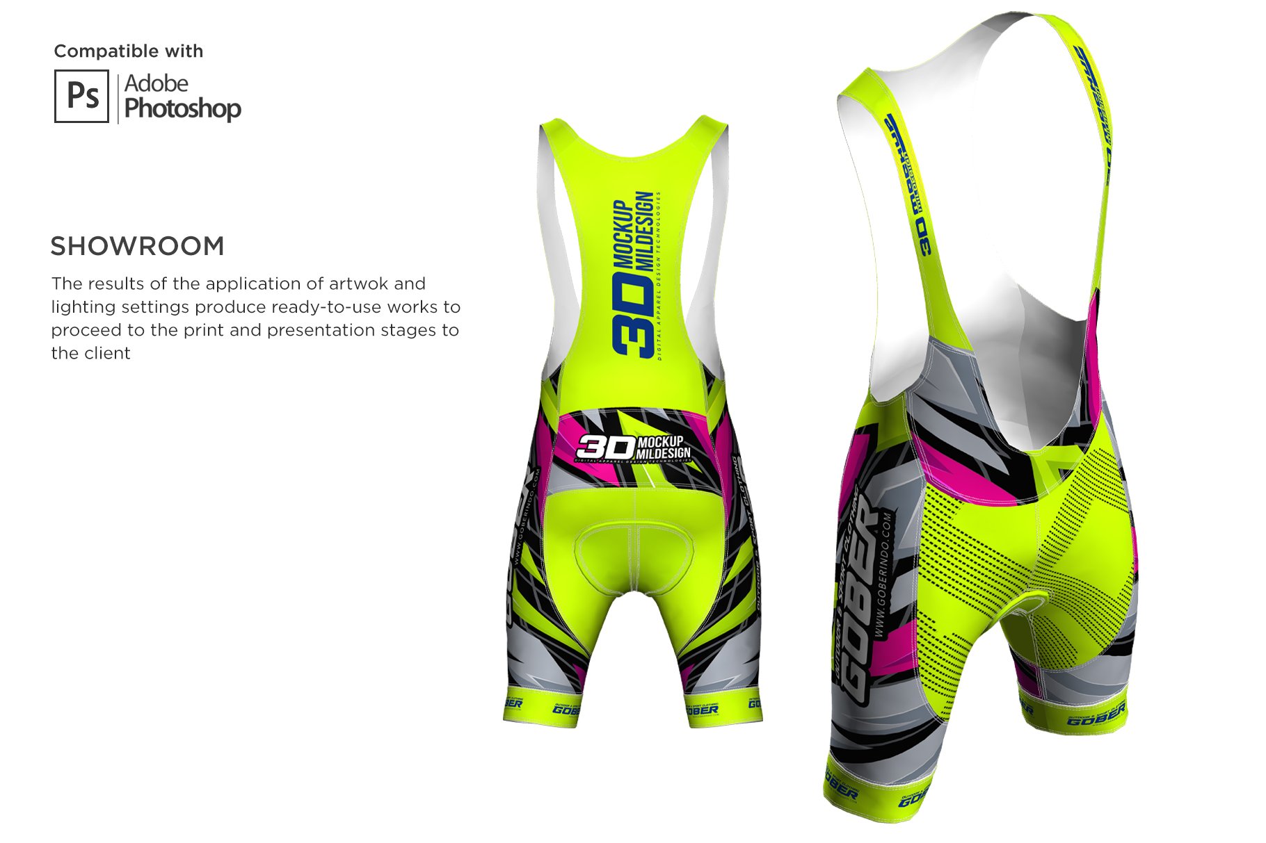 3D男士自行车背带短裤印花图案设计展示贴图样机 3D Mens Cycling Bib Short Mockup_img_2