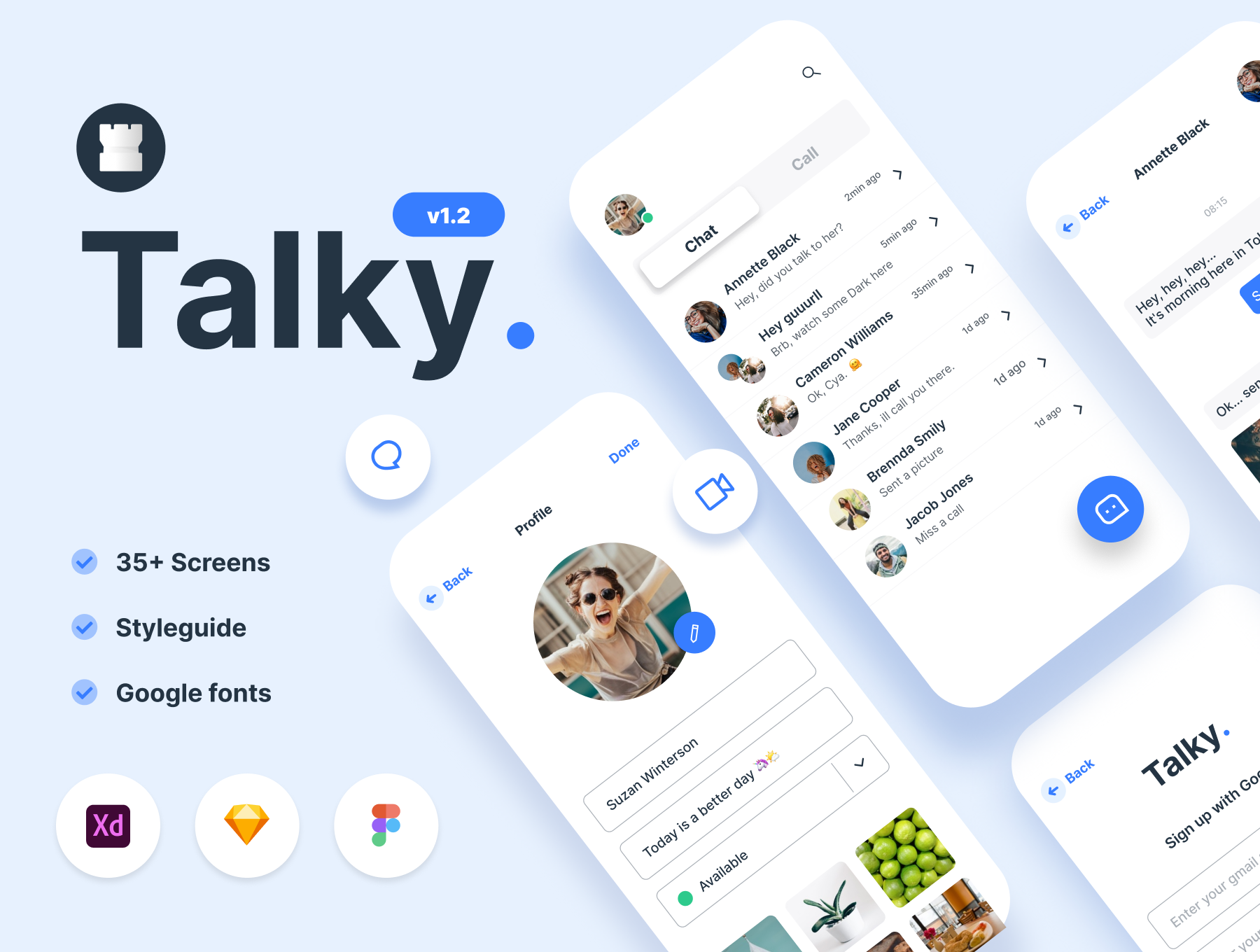 聊天交友短视频APP应用程序设计UI套件 Talky Chat & Video Messenger App_img_2