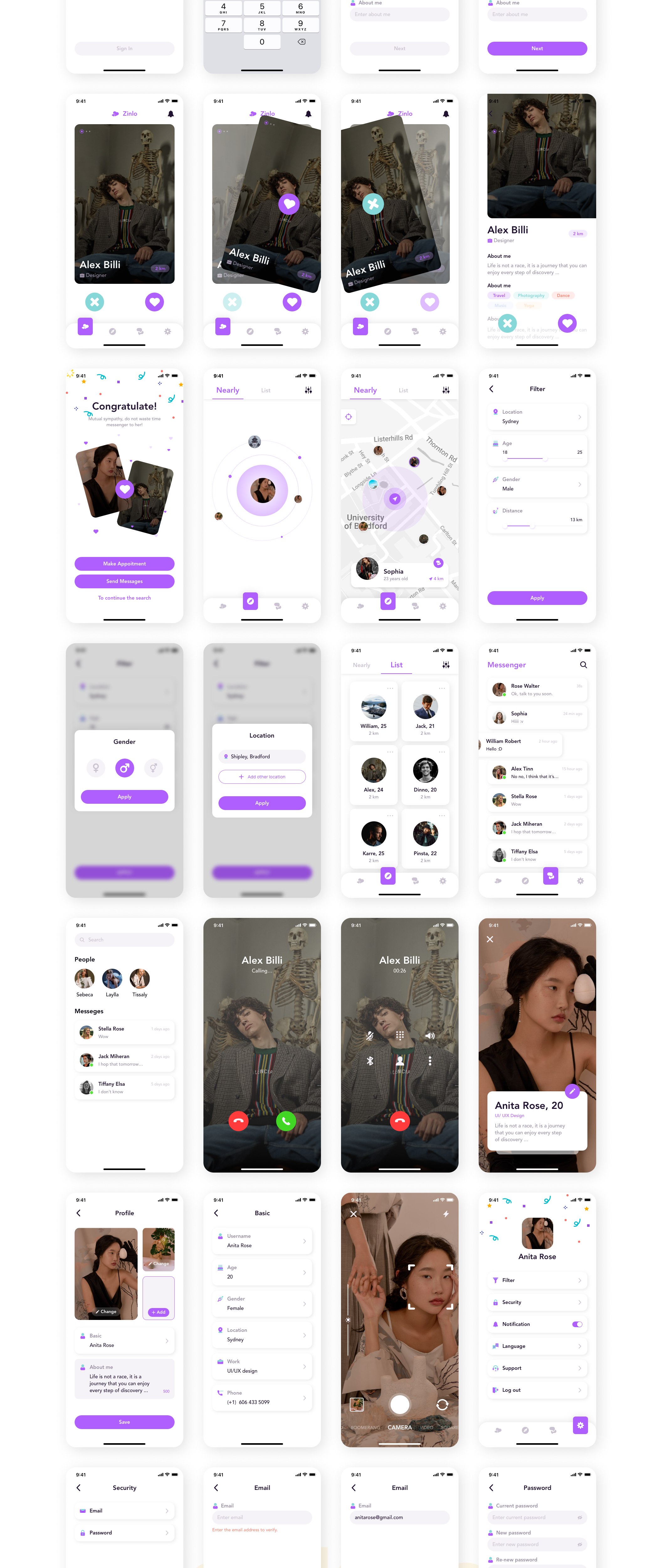 极简社交交友约会iOS APP界面设计UI套件 Zinlo - Dating App UI Kit_img_2