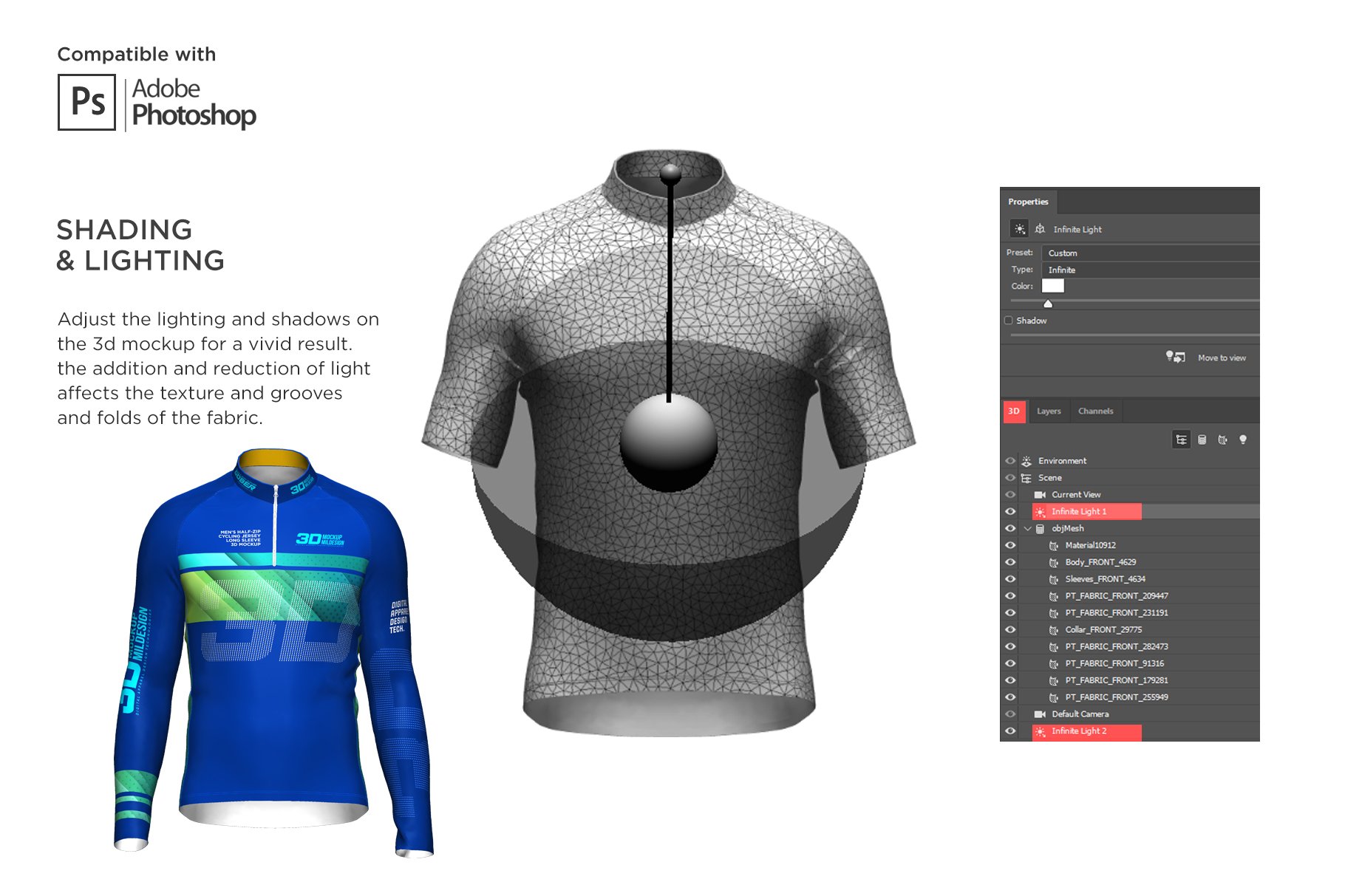 3D男士骑行服装印花图案设计展示贴图样机 3D Mens Cycling Jersey Half-zip LS_img_2