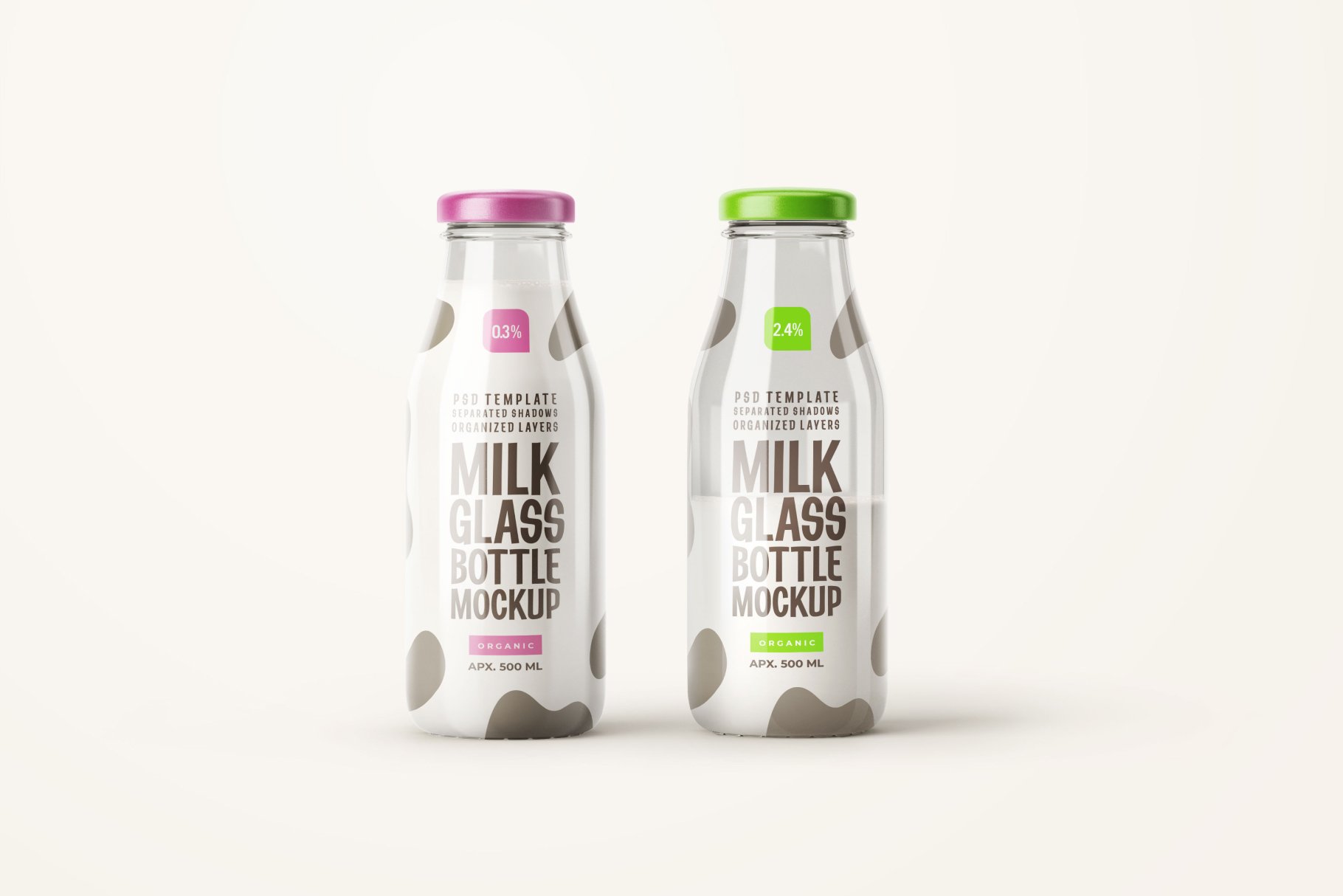 12个牛奶玻璃瓶外观贴纸设计展示样机模板合集 Fresh Milk Glass Bottle Mockup Set_img_2
