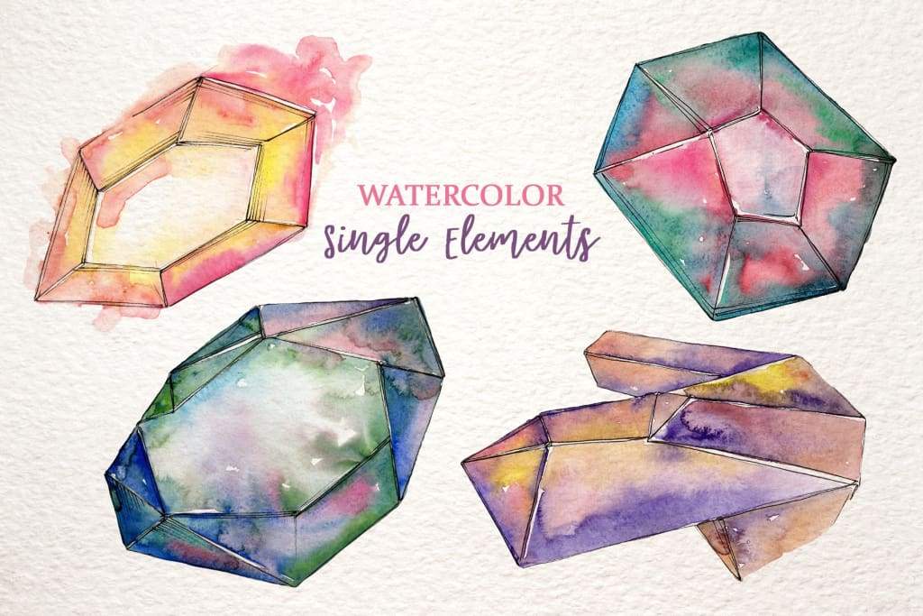 32个水晶宝石手绘水彩画PNG免抠图片设计素材 Platinum Crystals Watercolor Png_img_2