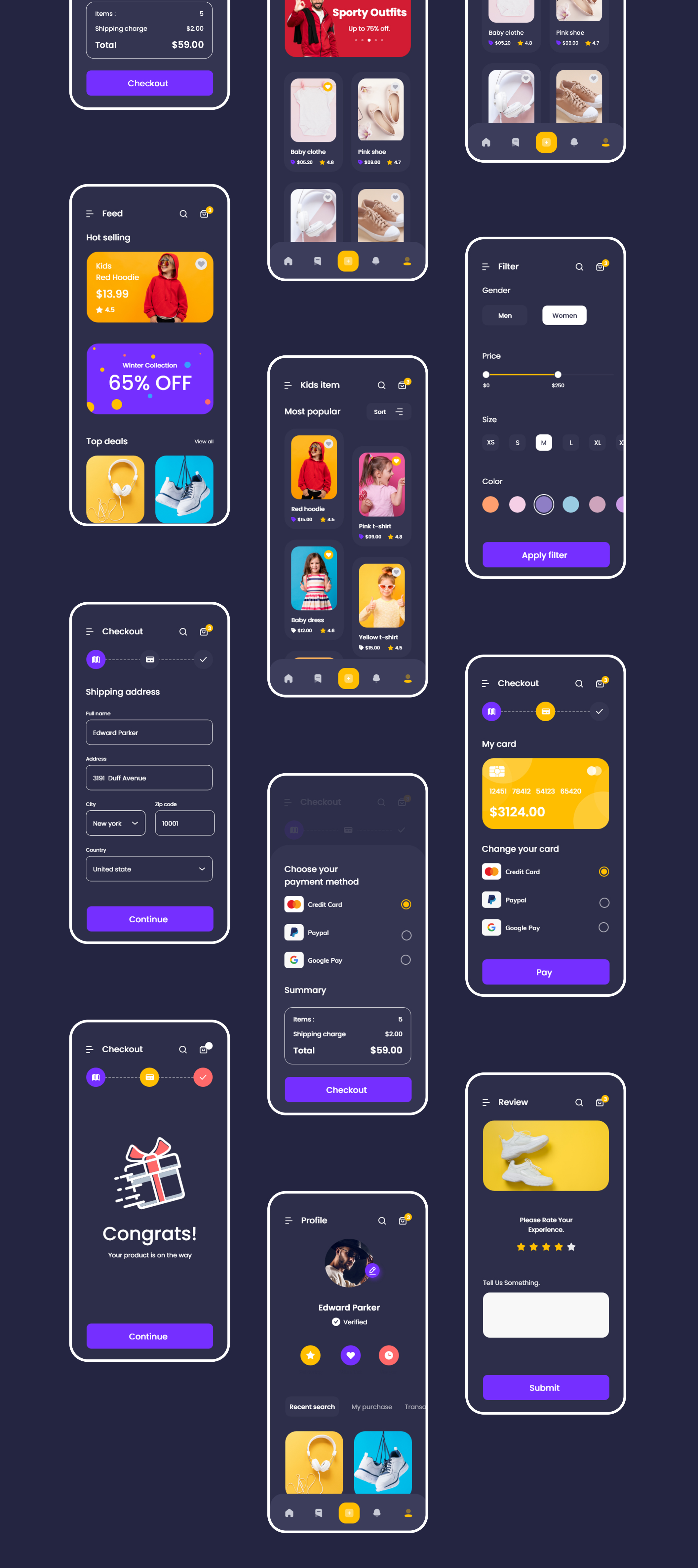 现代时尚服装电子商城APP应用程序设计UI套件素材 Wearly eCommerce App Ui Kit_img_2