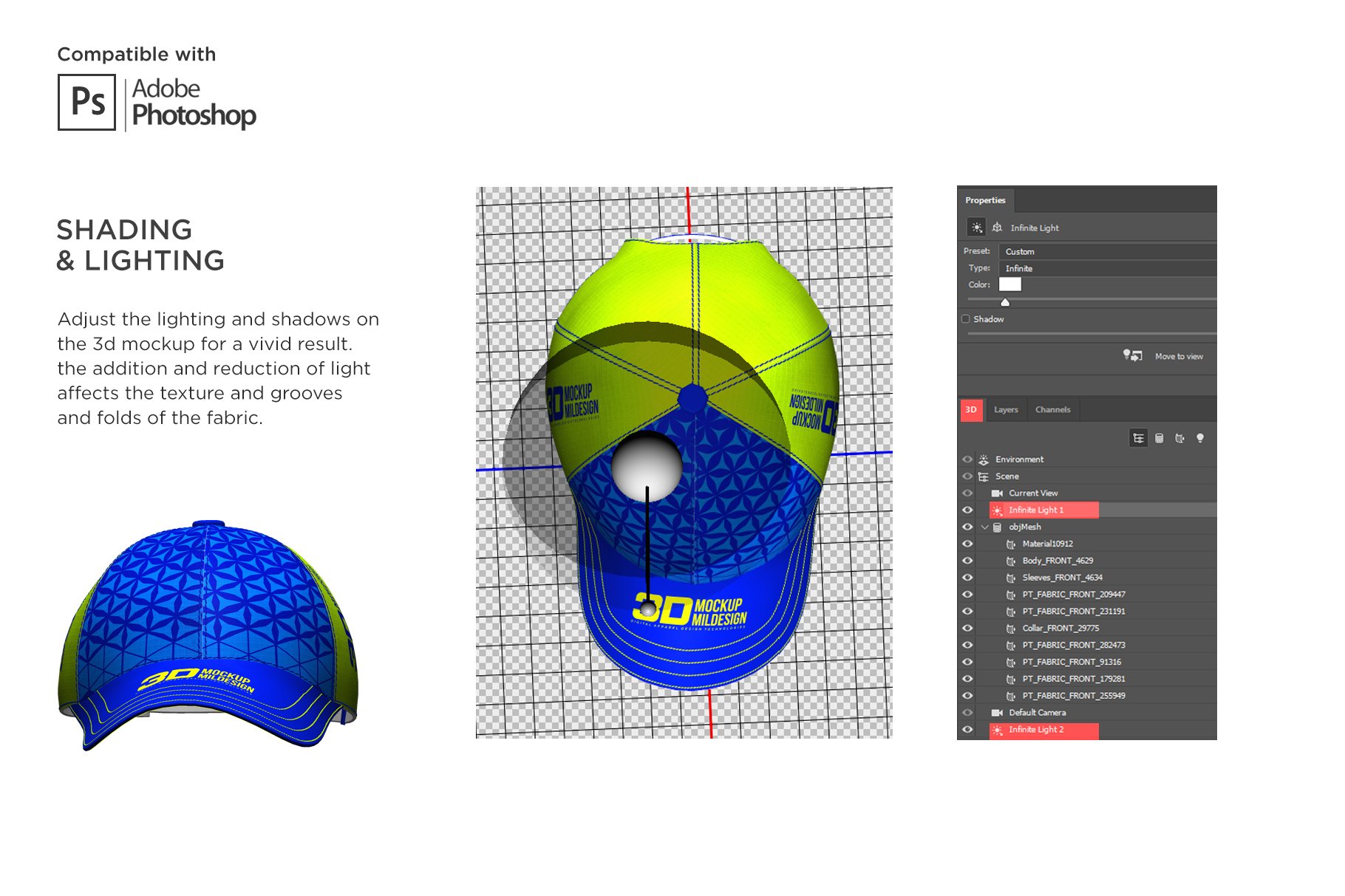 3D半球帽印花图案设计展示贴图样机模板 3D Baseball Cap Mockup_img_2