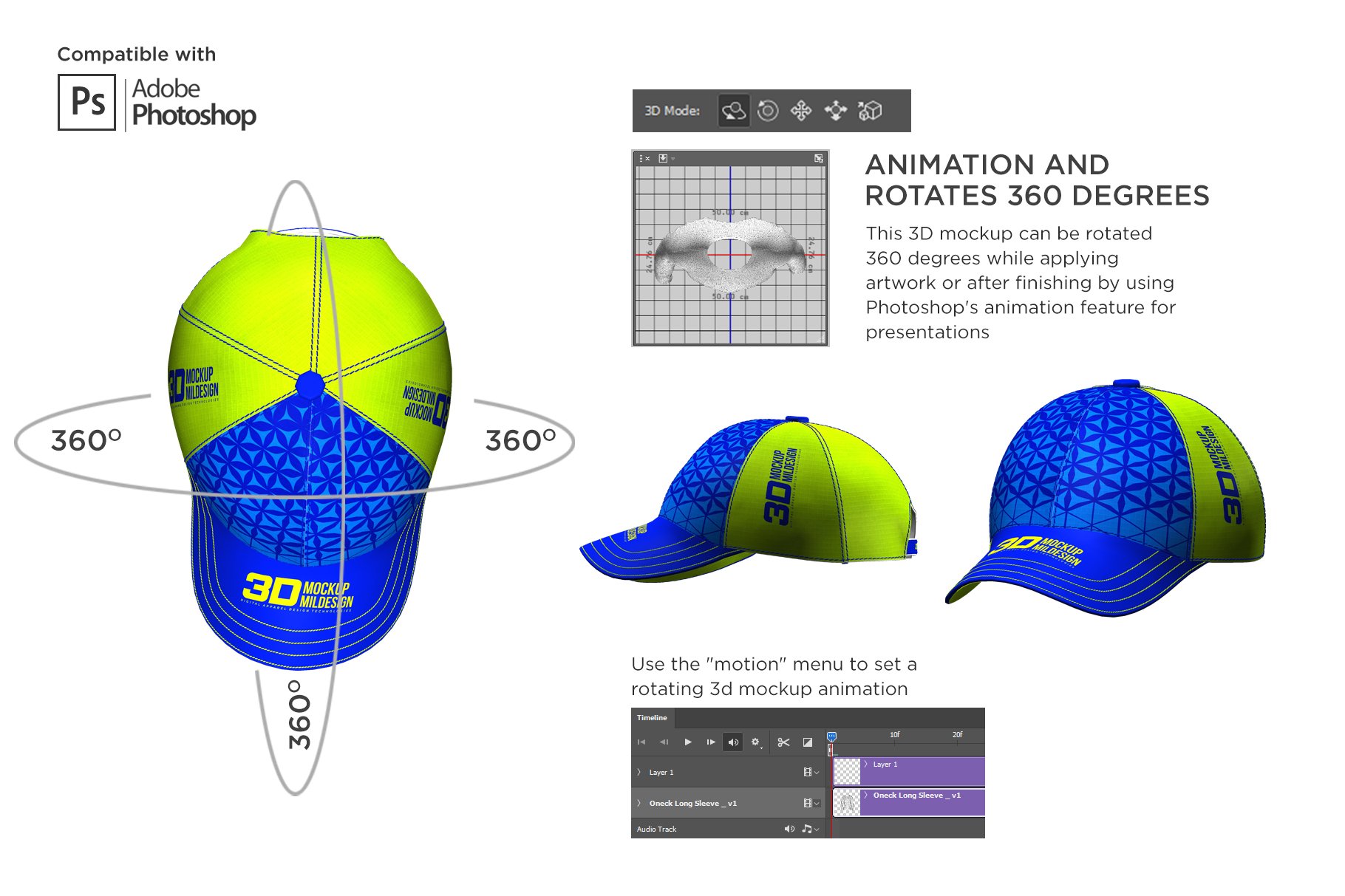 3D半球帽印花图案设计展示贴图样机模板 3D Baseball Cap Mockup_img_2