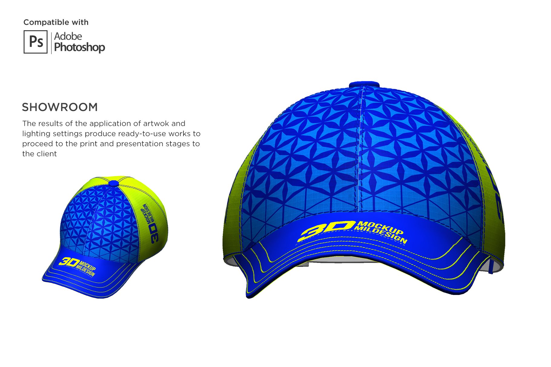 3D半球帽印花图案设计展示贴图样机模板 3D Baseball Cap Mockup_img_2