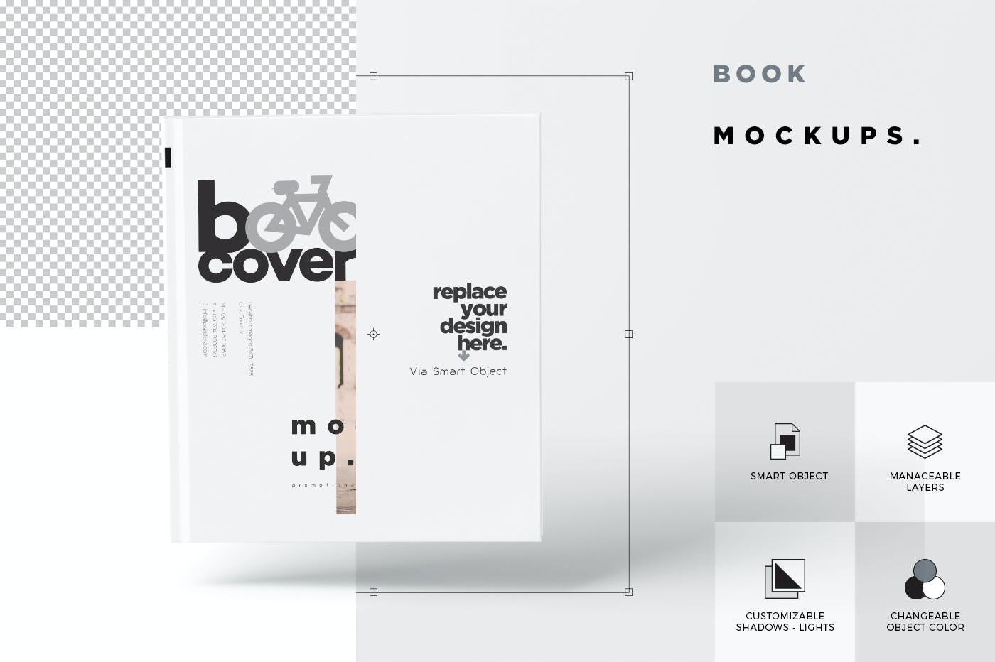 6款悬浮精装书画册设计展示贴图样机模板 Floating Hardcover Book Mockups_img_2