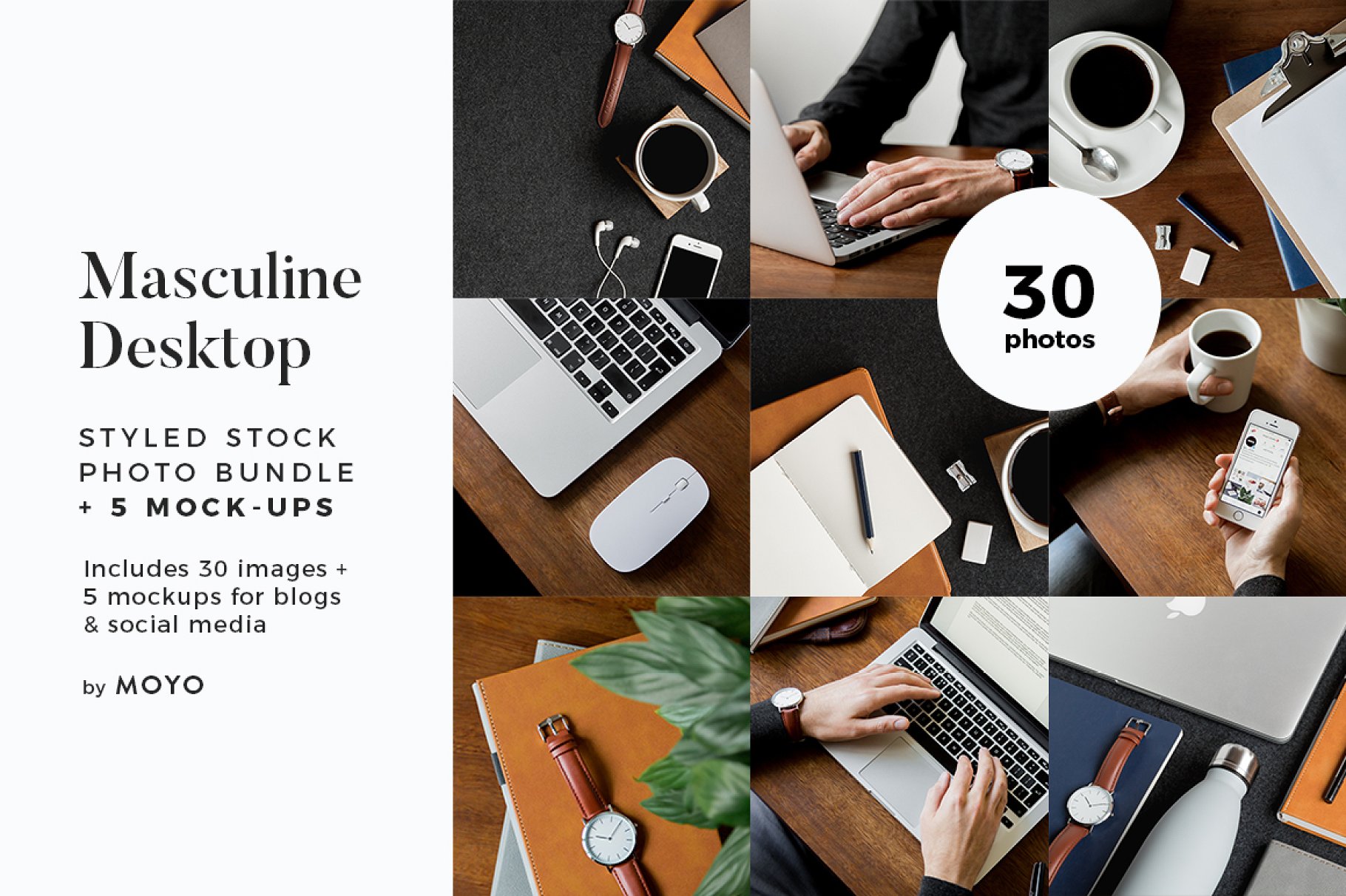 时尚自适应网页设计苹果设备屏幕演示样机 Masculine Desktop Stock Photo Bundle_img_2