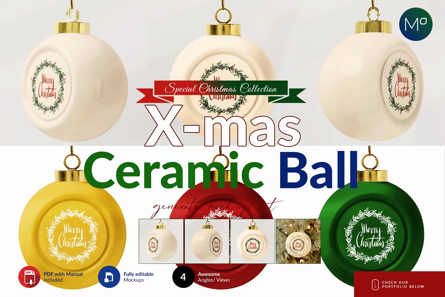 潮流圣诞节白摩卡陶瓷MASS球外观设计展示贴图样机 Ceramic X-mass Ball Mockups_img_2