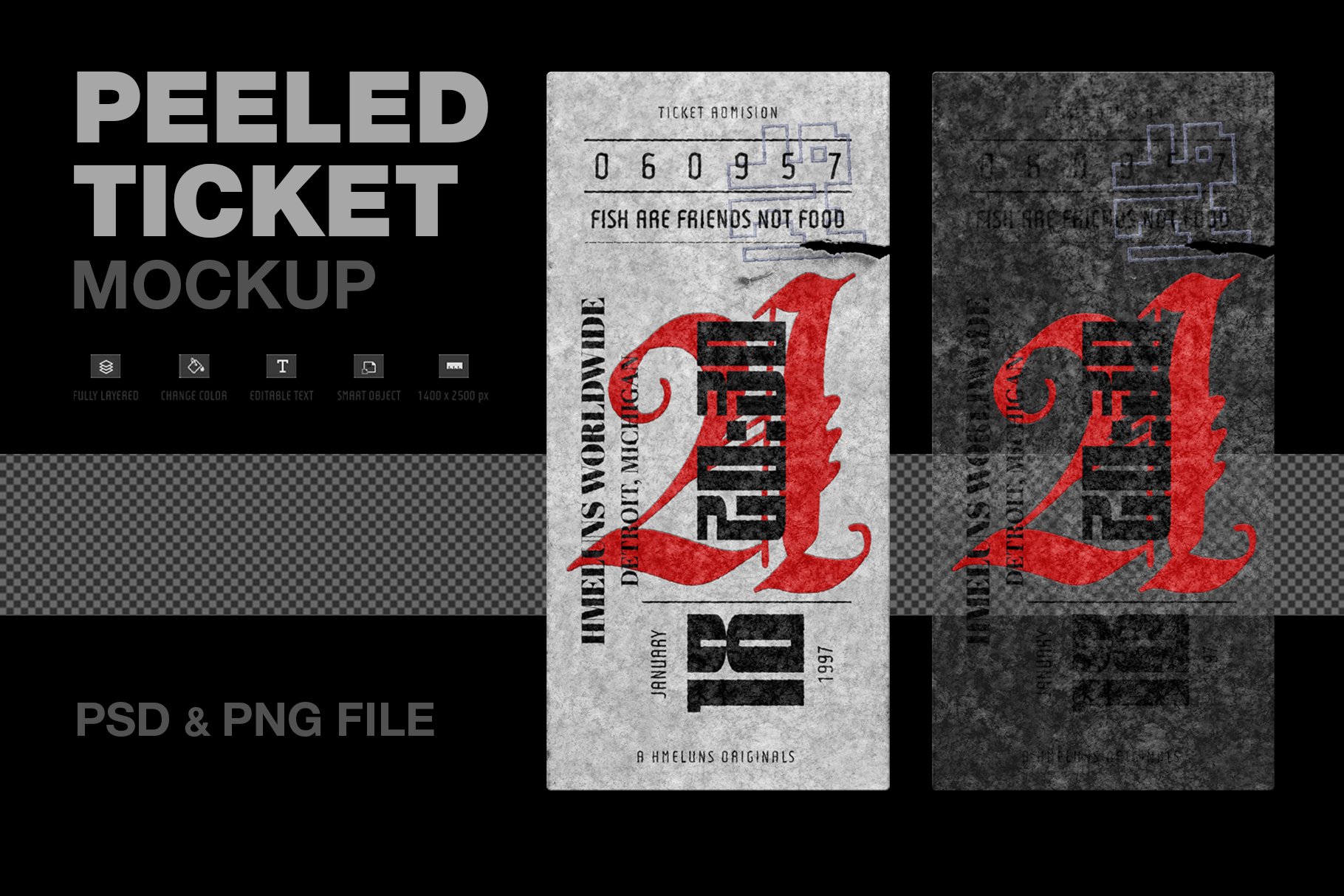 潮流做旧撕裂机票票务设计展示贴图样机 Peeled Ticket_img_2