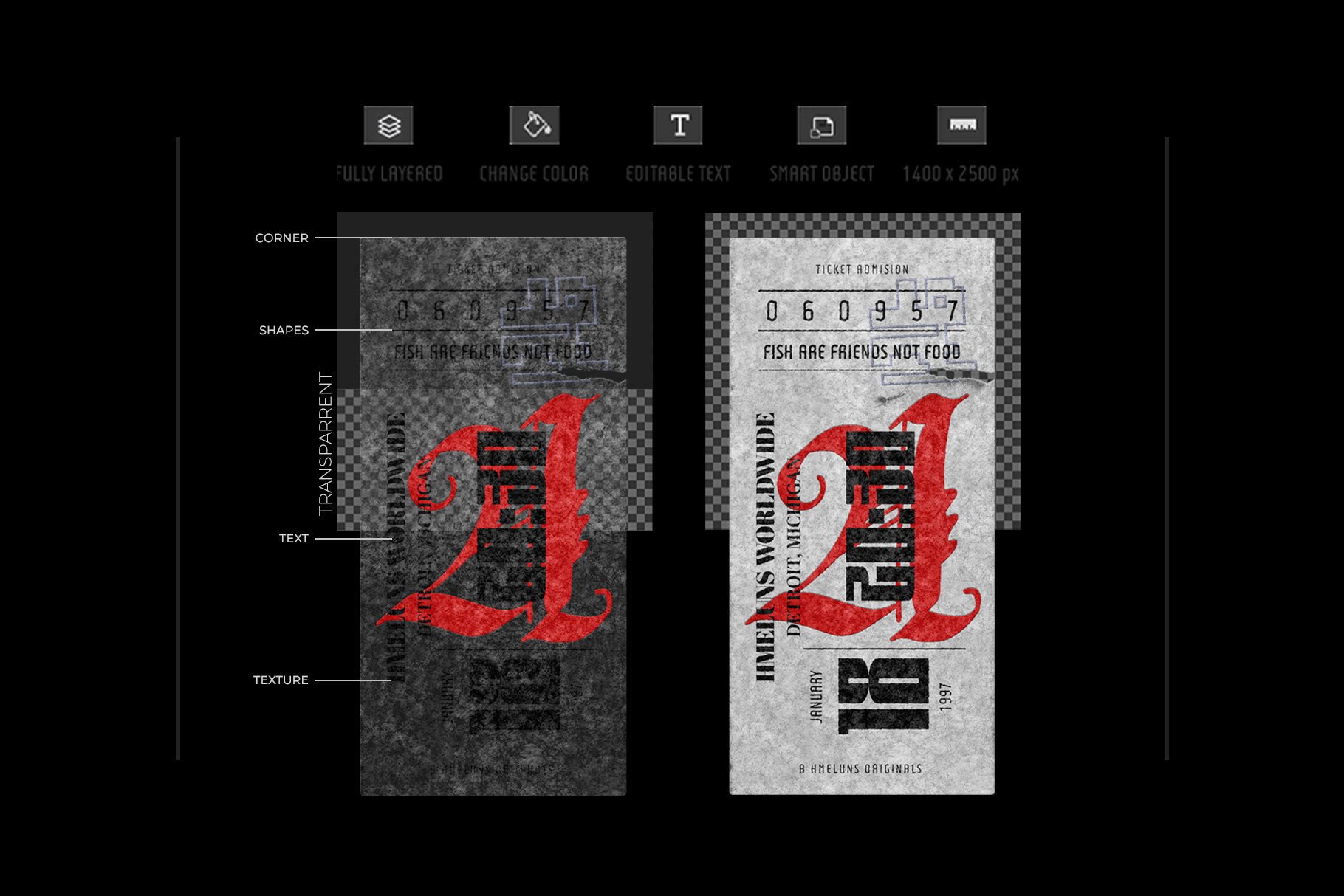 潮流做旧撕裂机票票务设计展示贴图样机 Peeled Ticket_img_2