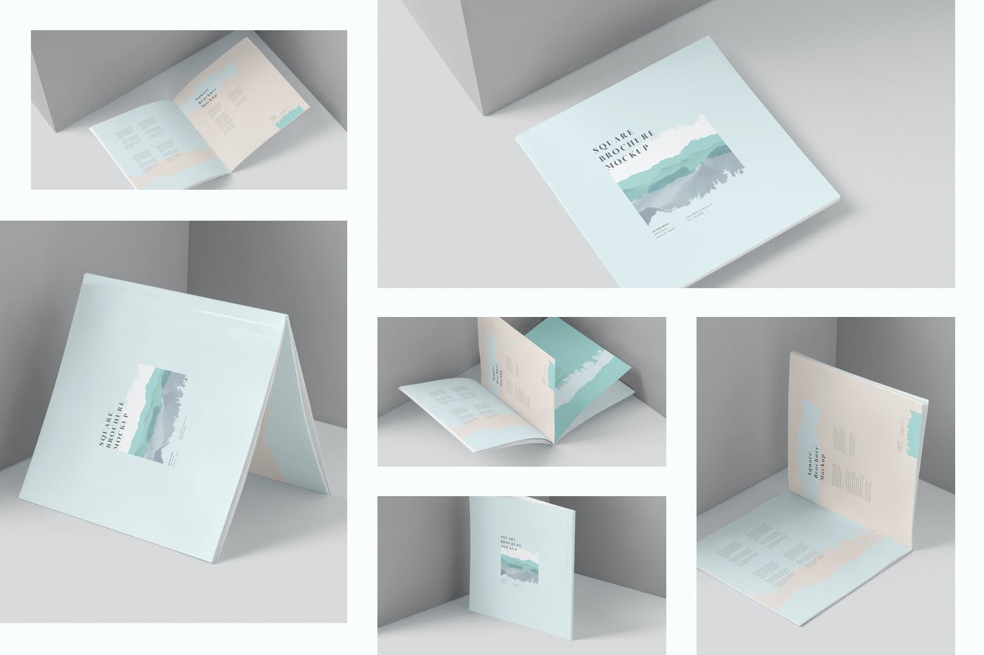 6款方形画册杂志设计展示贴图样机模板 Square Brochure Mockups_img_2