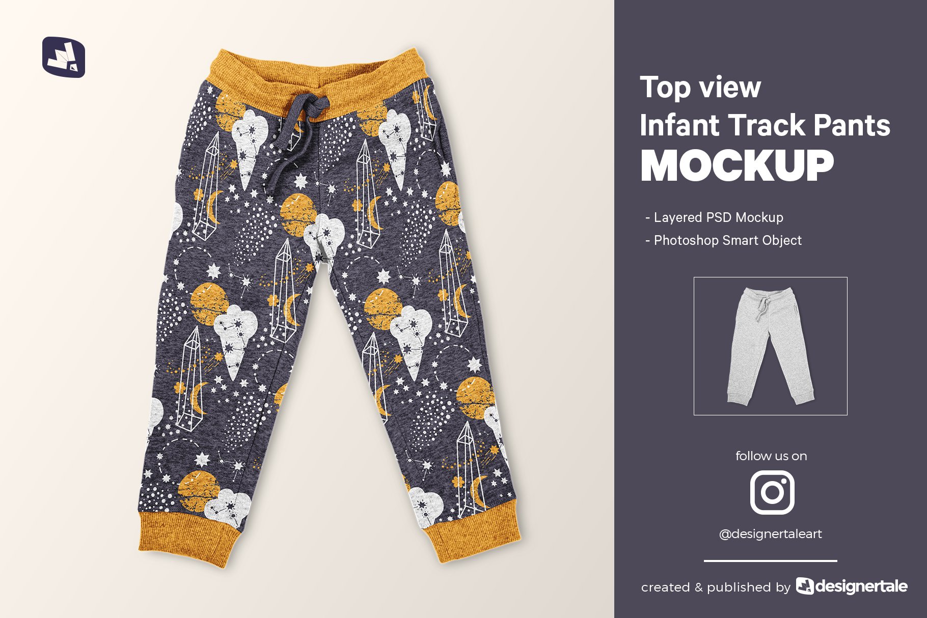 顶视图儿童运动裤印花图案设计展示贴图样机 Top View Infant Track Pants Mockup_img_2