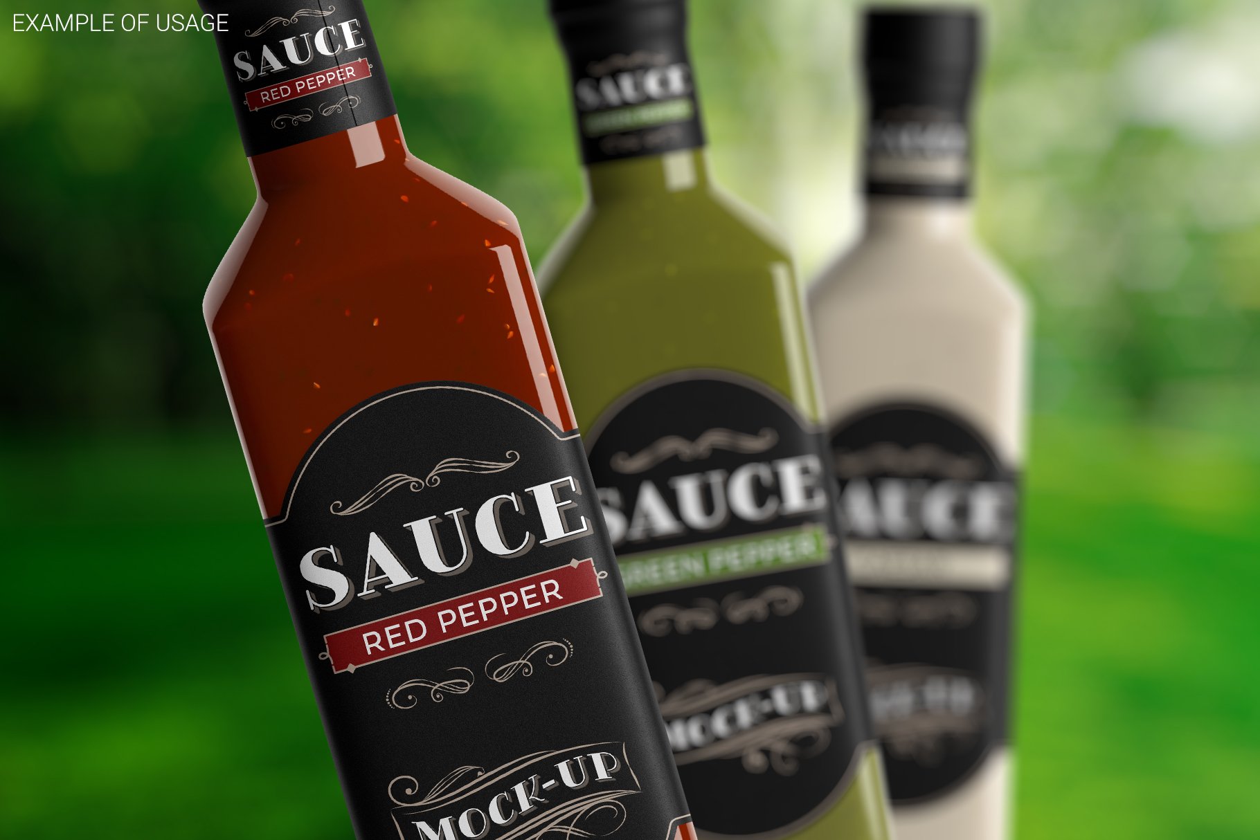 方形橄榄油瓶标签设计贴图样机素材 Sauce Bottle Mockup_img_2