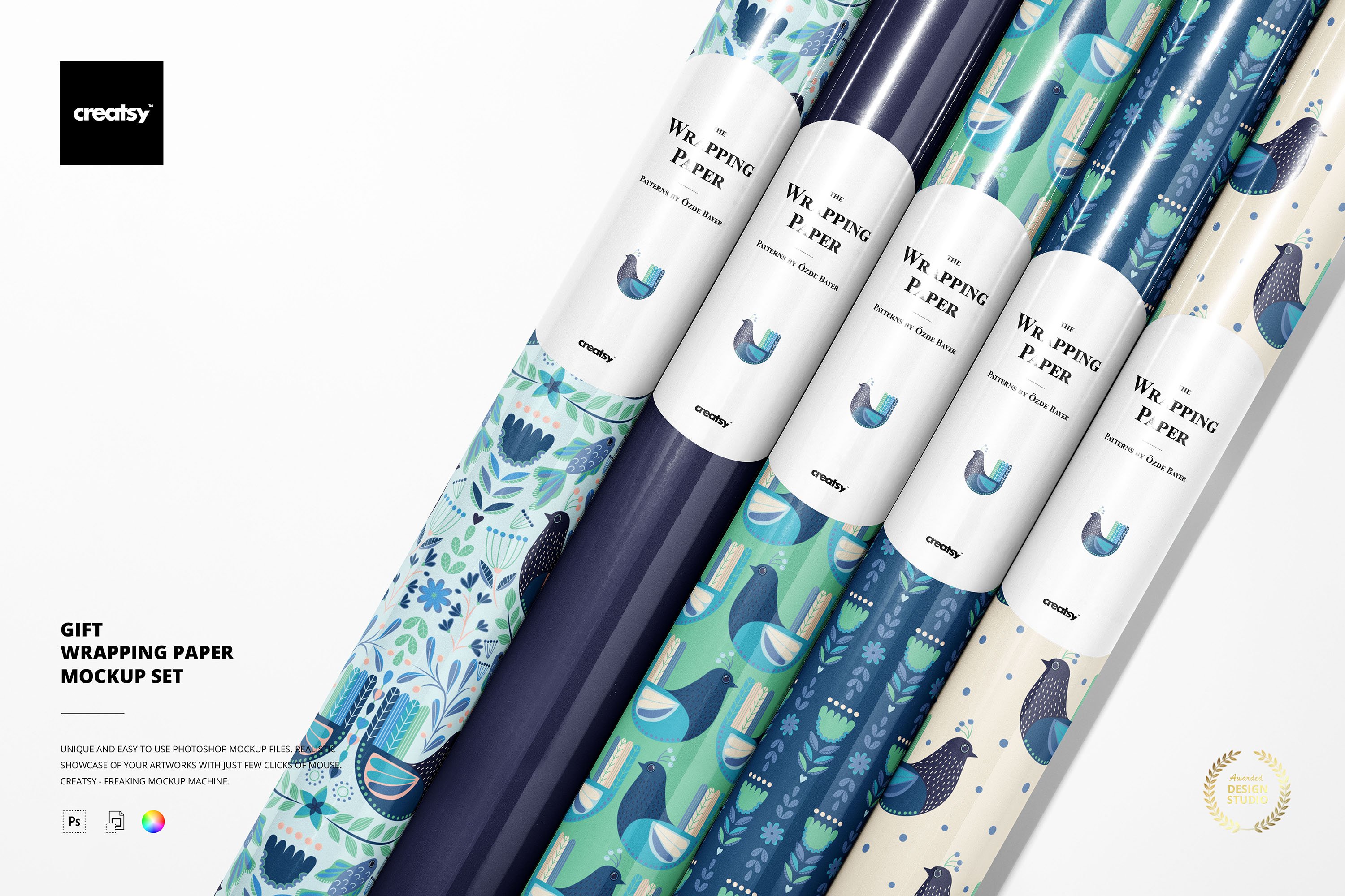 33款时尚礼品包装纸印花图案设计展示贴图样机合集 Gift Wrapping Paper Mockup Bundle_img_2