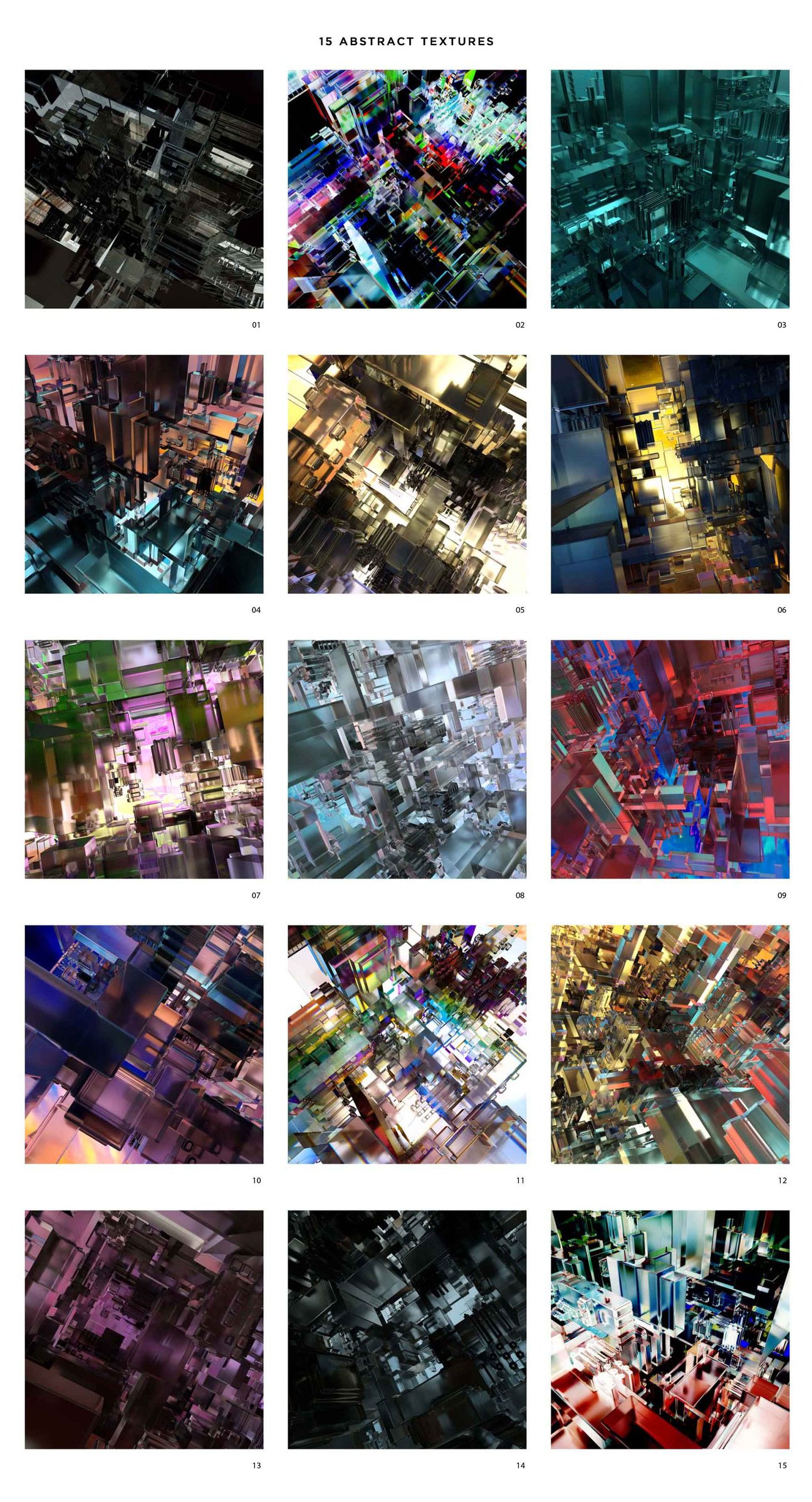 15款抽象科幻未来派水晶玻璃亚克力城市结构PS设计素材 Rulebyart - 3D Matrix Grid Backgrounds_img_2