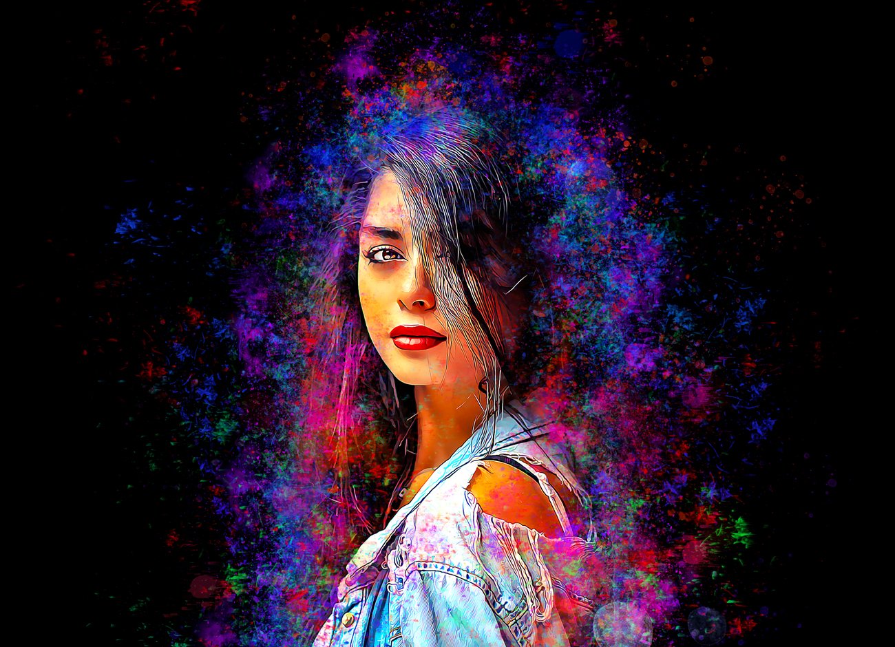 多彩喷墨效果人像照片后期处理特效PS动作模板 Color Portrait Photoshop Action_img_2