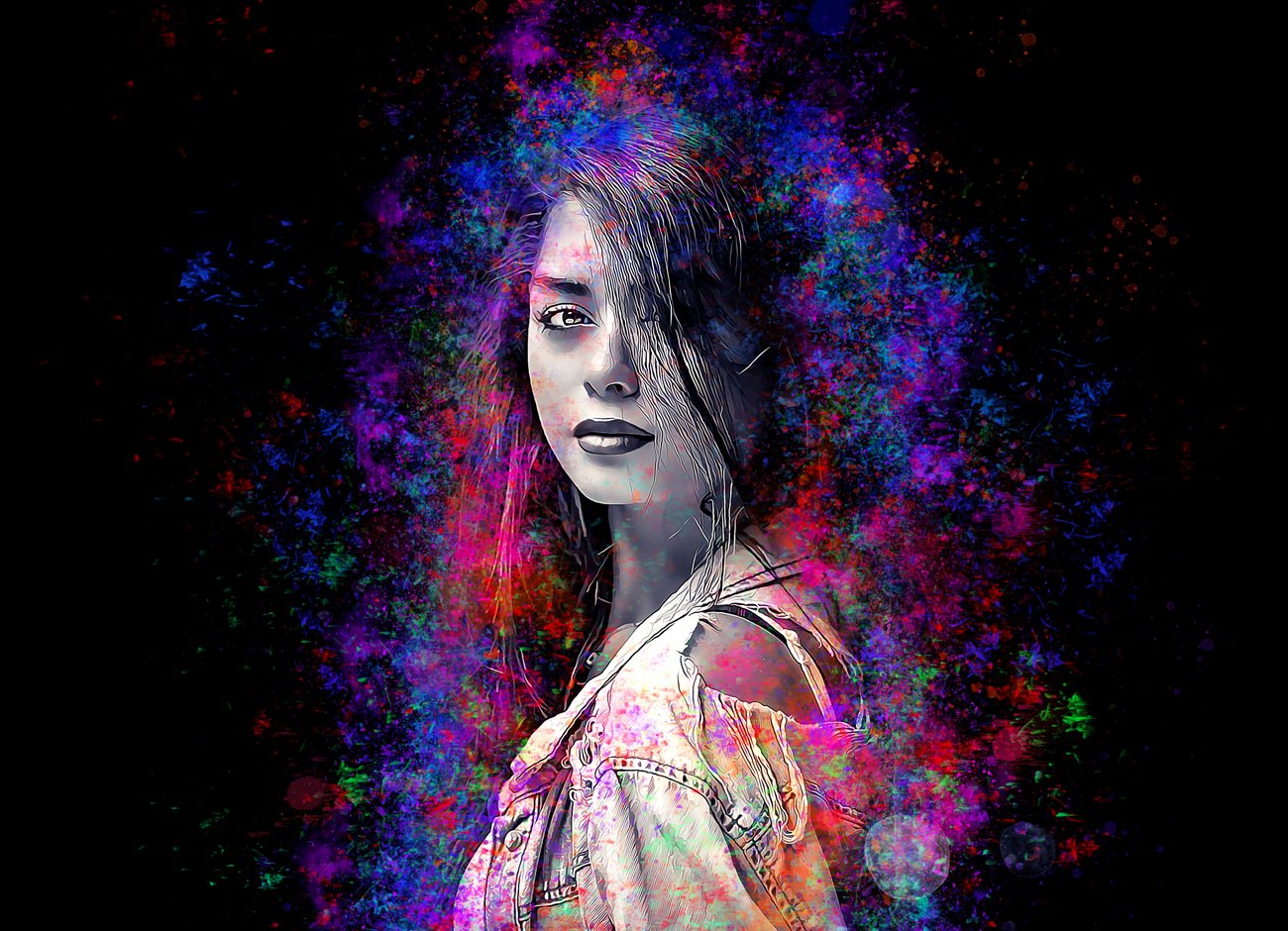 多彩喷墨效果人像照片后期处理特效PS动作模板 Color Portrait Photoshop Action_img_2