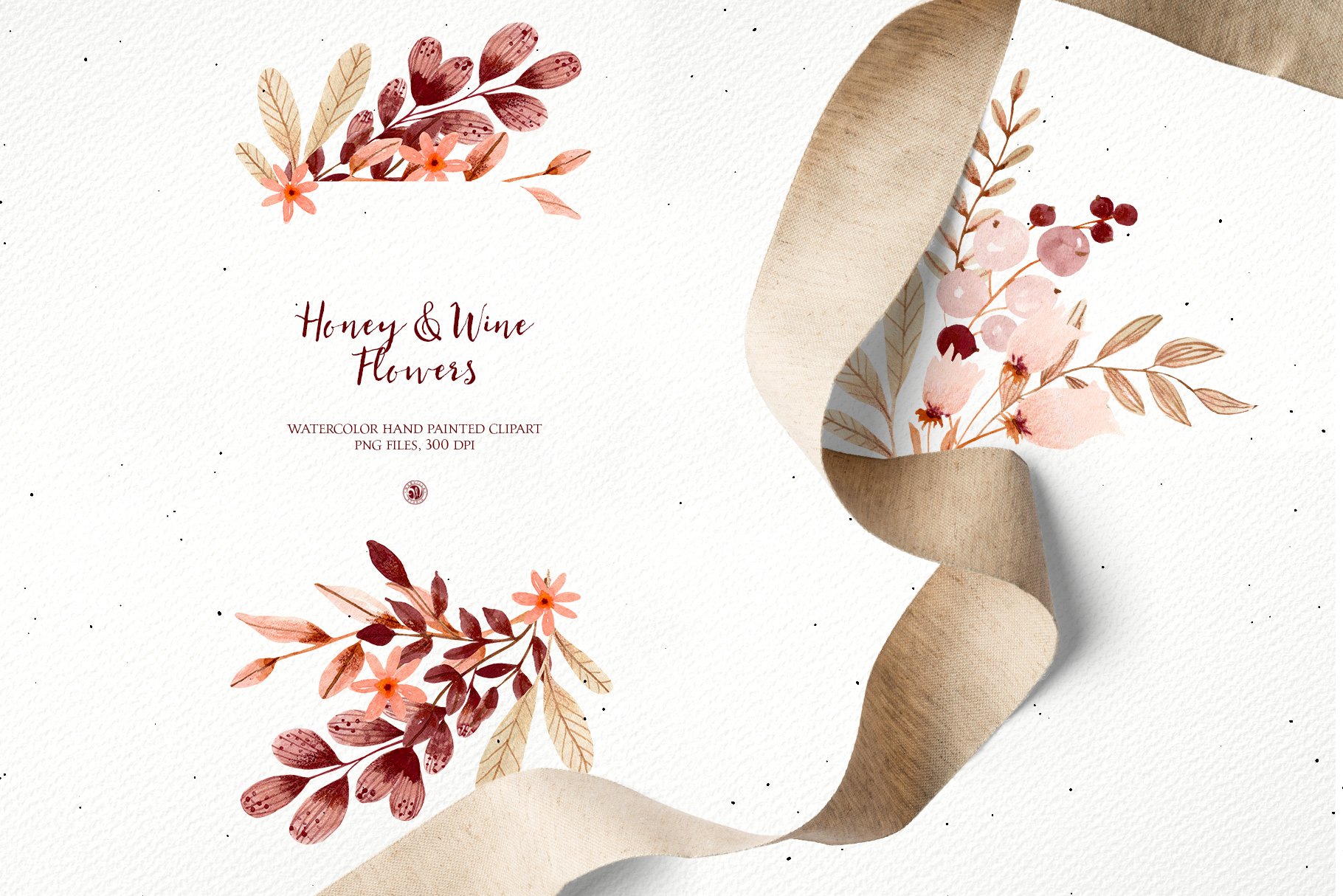 32款高清花卉花环手绘水彩画PNG图片设计素材 Honey And Wine Watercolor Flowers_img_2