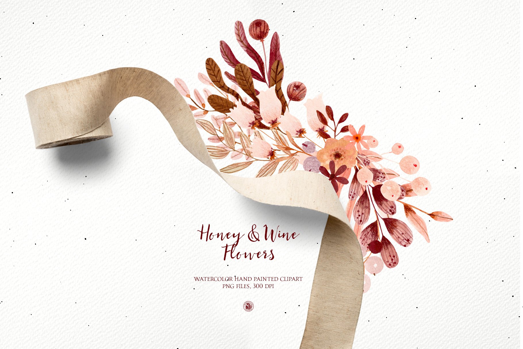 32款高清花卉花环手绘水彩画PNG图片设计素材 Honey And Wine Watercolor Flowers_img_2