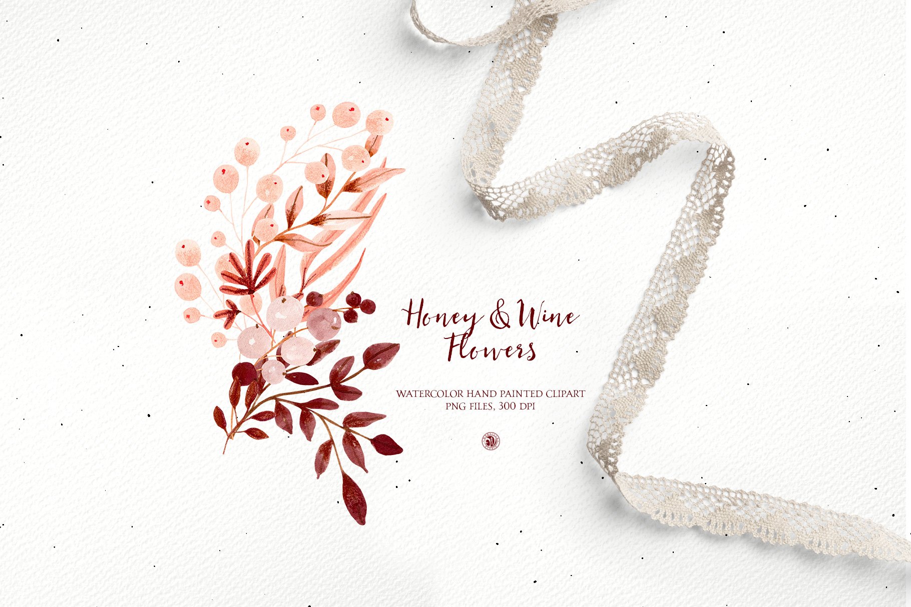 32款高清花卉花环手绘水彩画PNG图片设计素材 Honey And Wine Watercolor Flowers_img_2