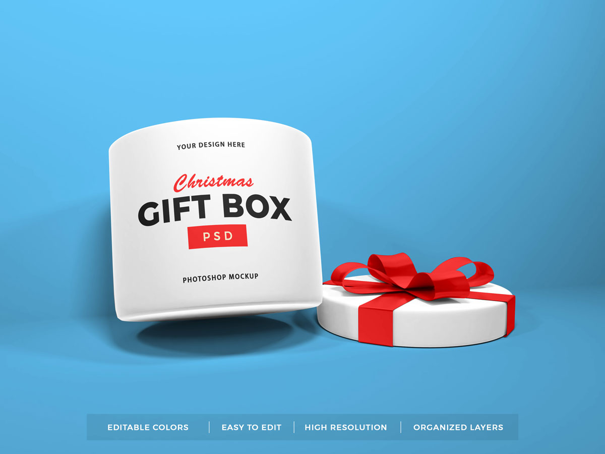 10个多角度圣诞节礼品盒设计展示贴图样机 Christmas Gift Box Mockup Vol 5_img_2