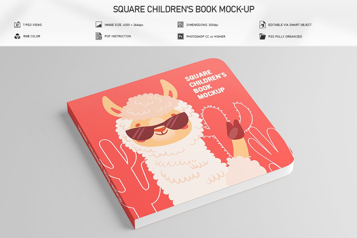 7款方形儿童读物书籍设计展示样机 Square Childrens Book Mockup_img_2