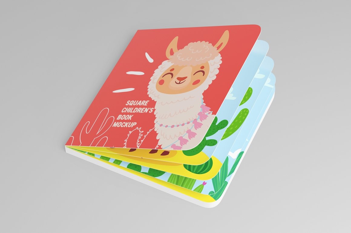 7款方形儿童读物书籍设计展示样机 Square Childrens Book Mockup_img_2