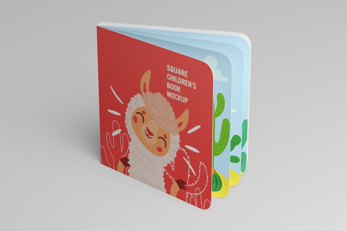 7款方形儿童读物书籍设计展示样机 Square Childrens Book Mockup_img_2