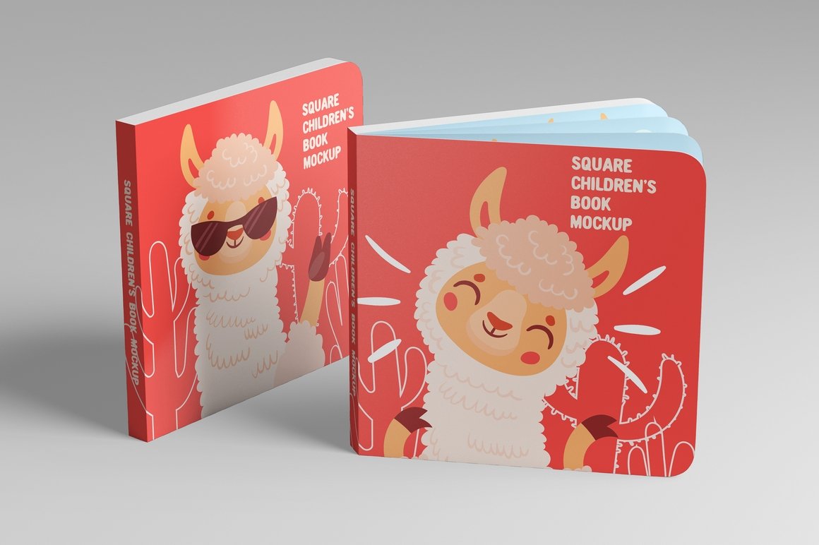 7款方形儿童读物书籍设计展示样机 Square Childrens Book Mockup_img_2