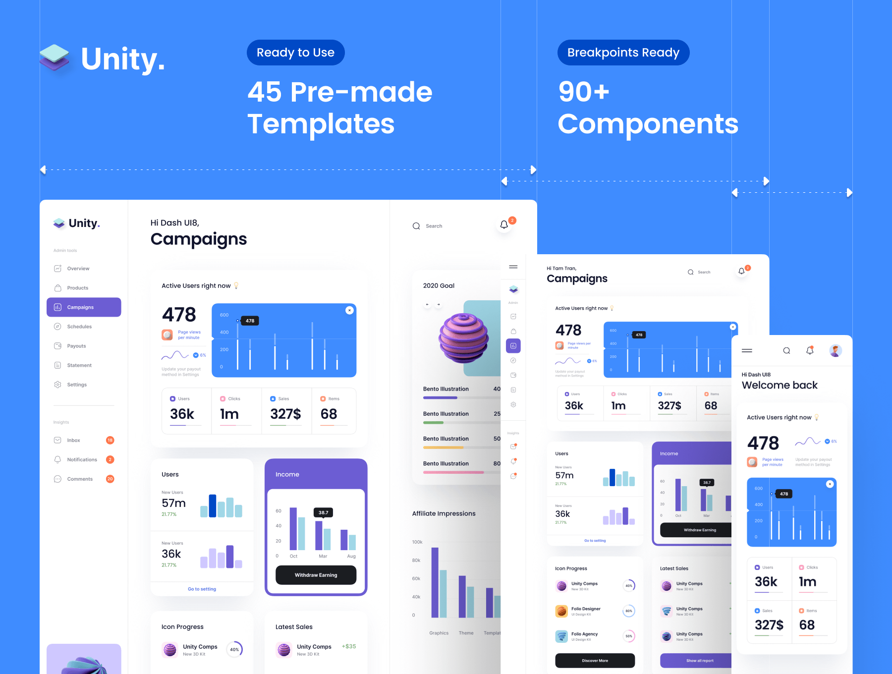 炫酷活动策划对账单仪表盘界面设计UI套件素材 Unity Dashboard Kit_img_2