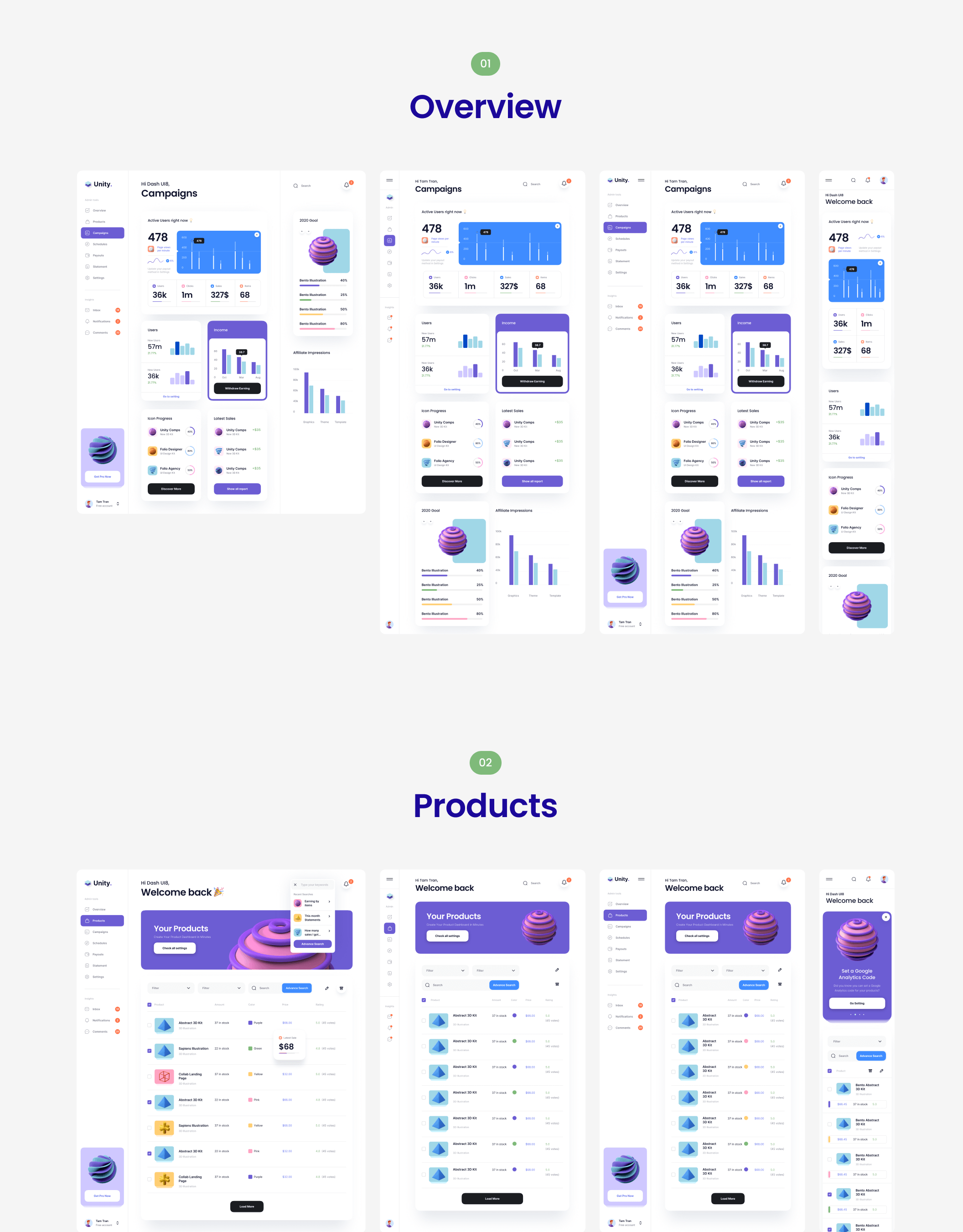 炫酷活动策划对账单仪表盘界面设计UI套件素材 Unity Dashboard Kit_img_2