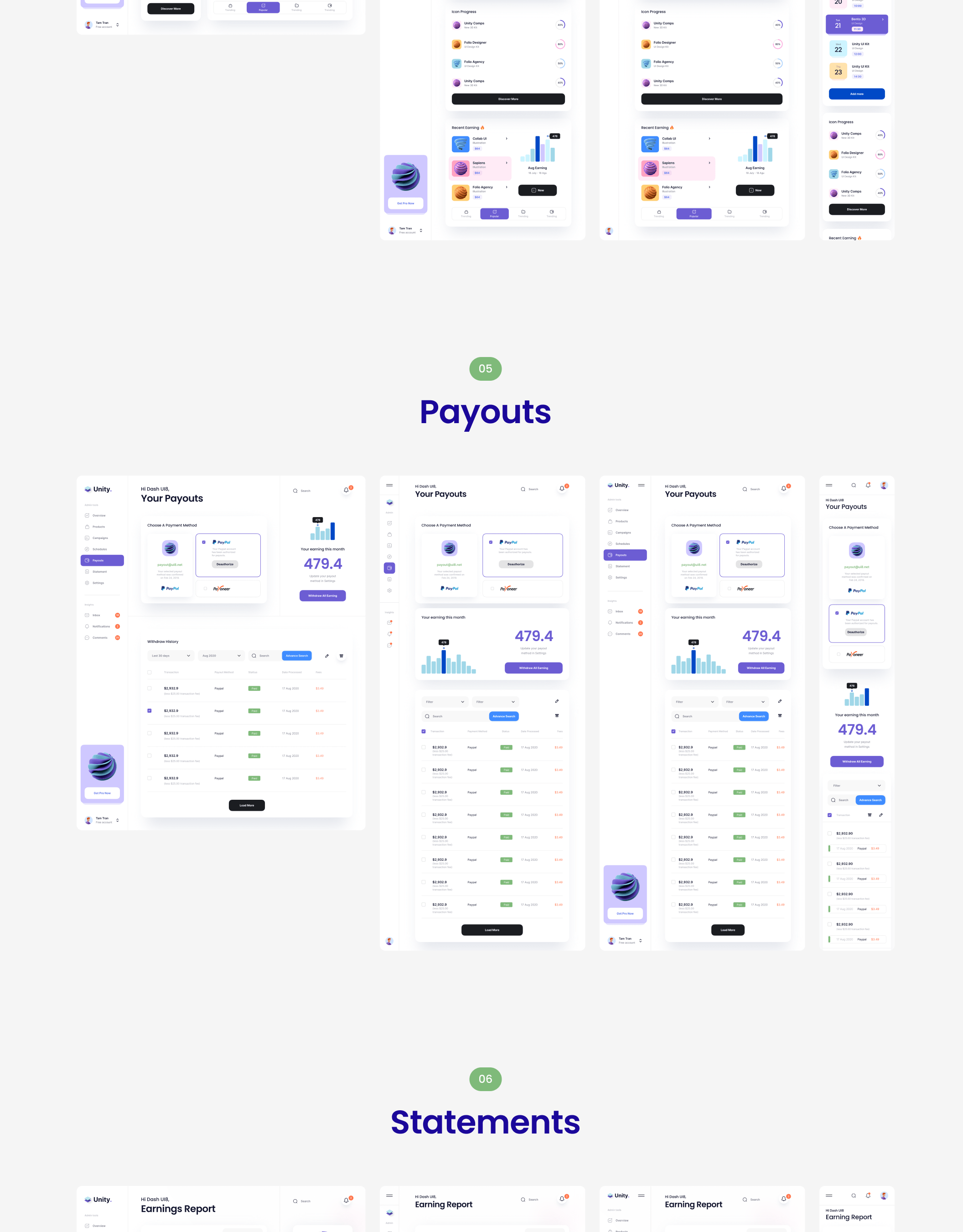 炫酷活动策划对账单仪表盘界面设计UI套件素材 Unity Dashboard Kit_img_2